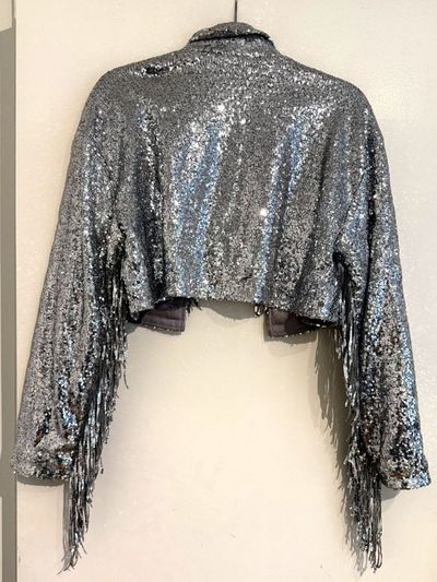 12th Tribe Star Crossed Sequin Fringe Jacket – Silver, S/M by 12th
