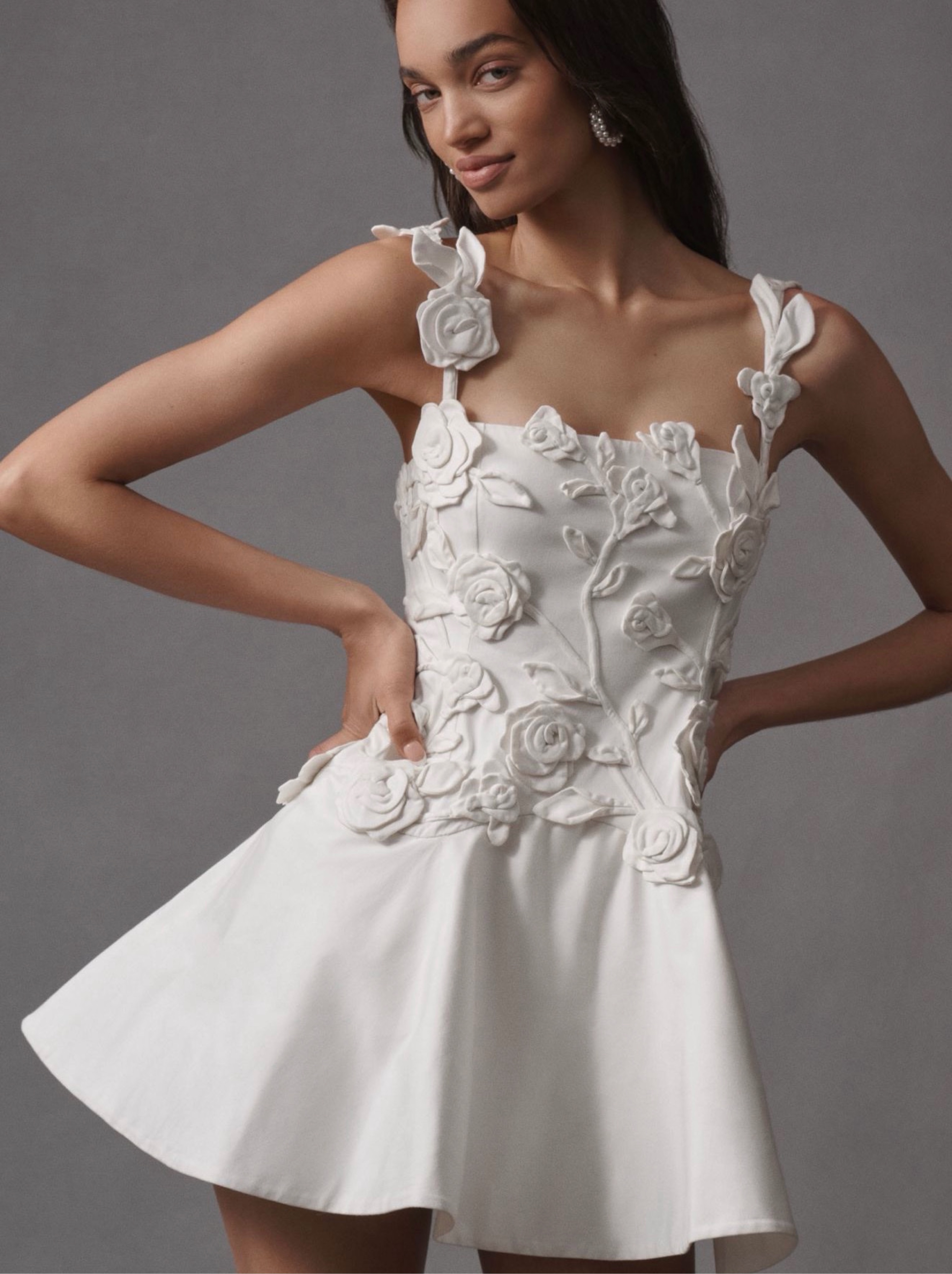 BHLDN Floral Appliqué Fit-and-Flare Mini Dress
