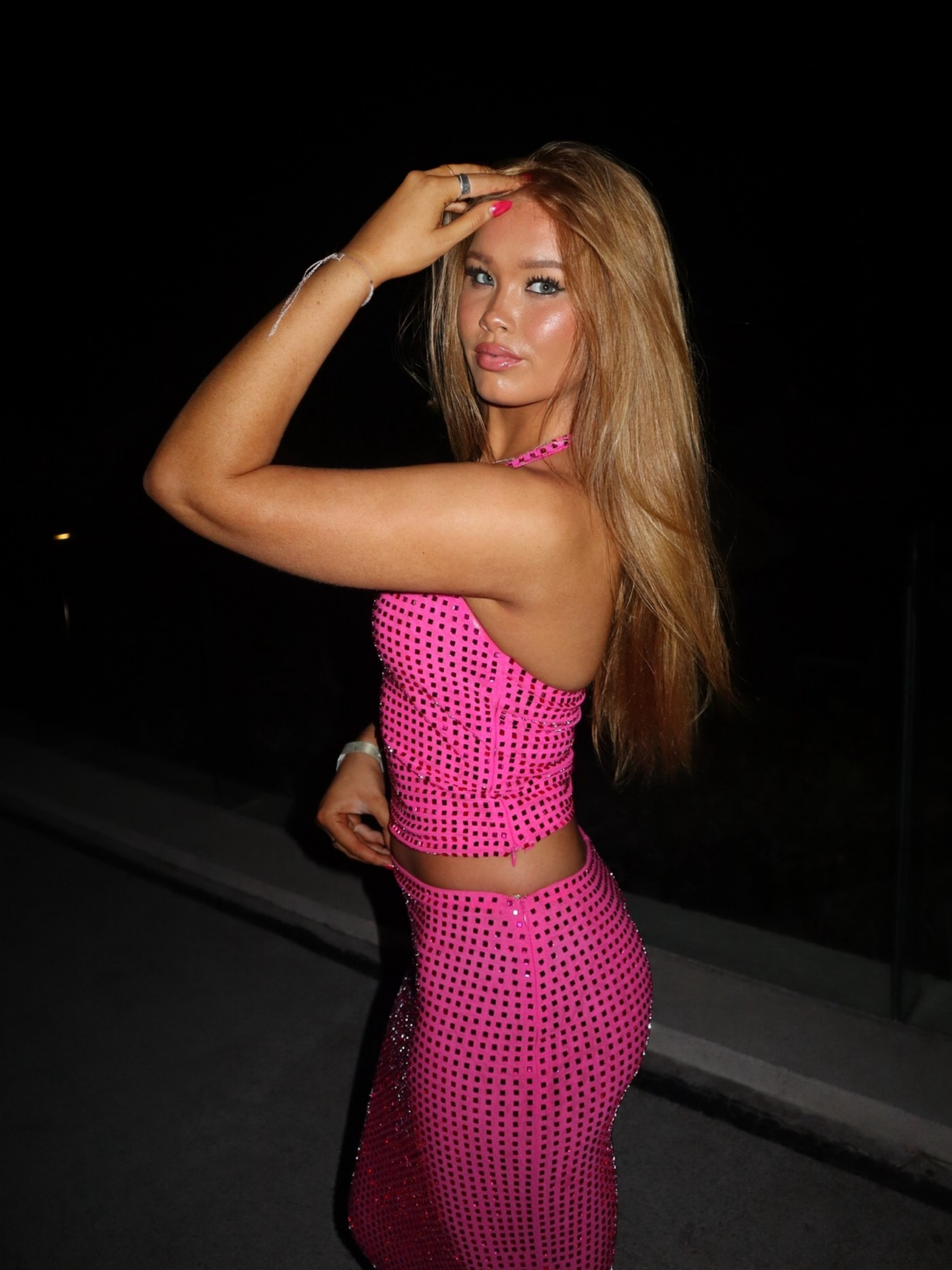 2 piece hot pink dress Hot Pink Satin Long Prom Dress Formal Party Dress Prom Dress fg4351