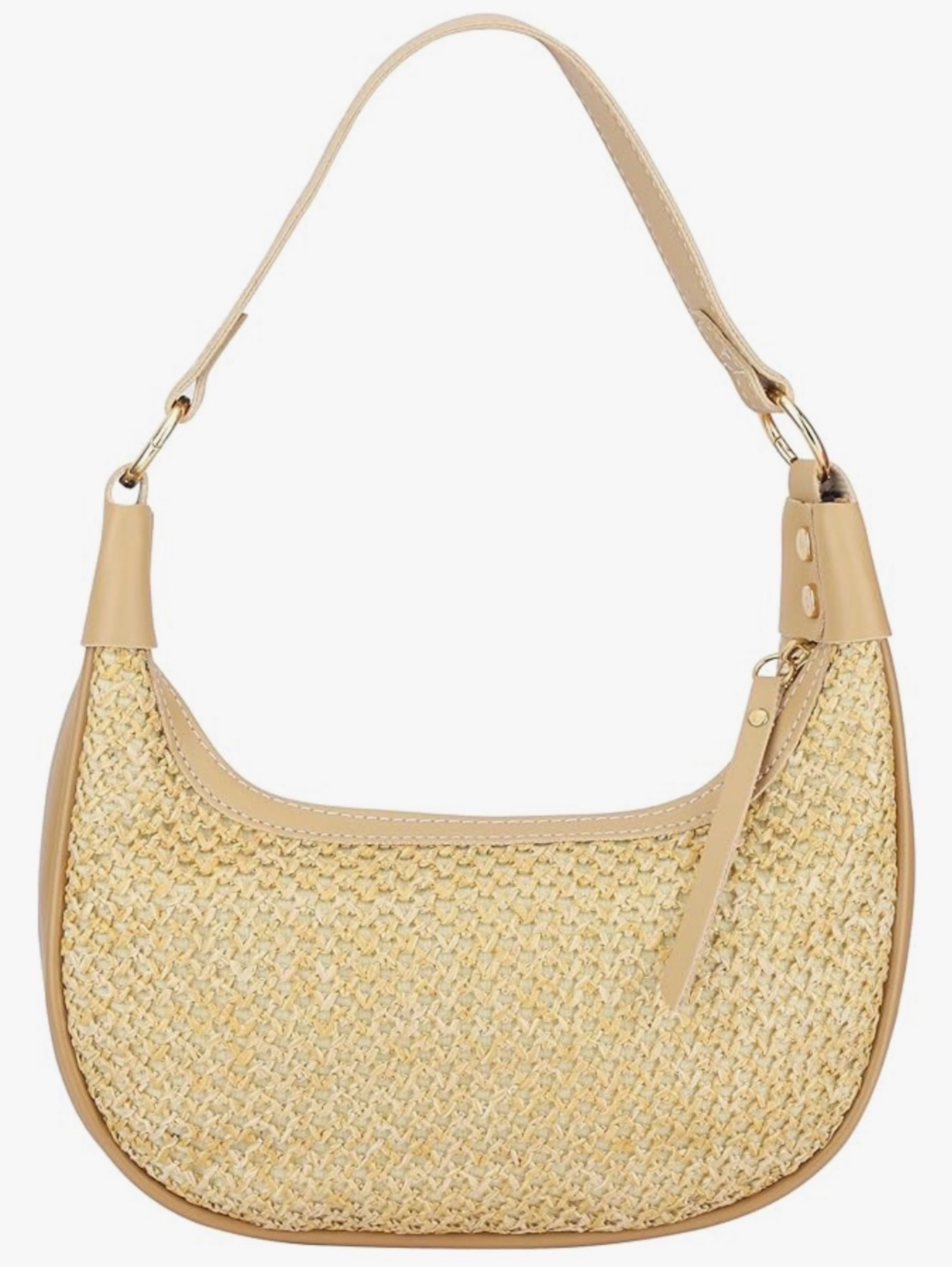 Tan Woven Straw Shoulder Bag