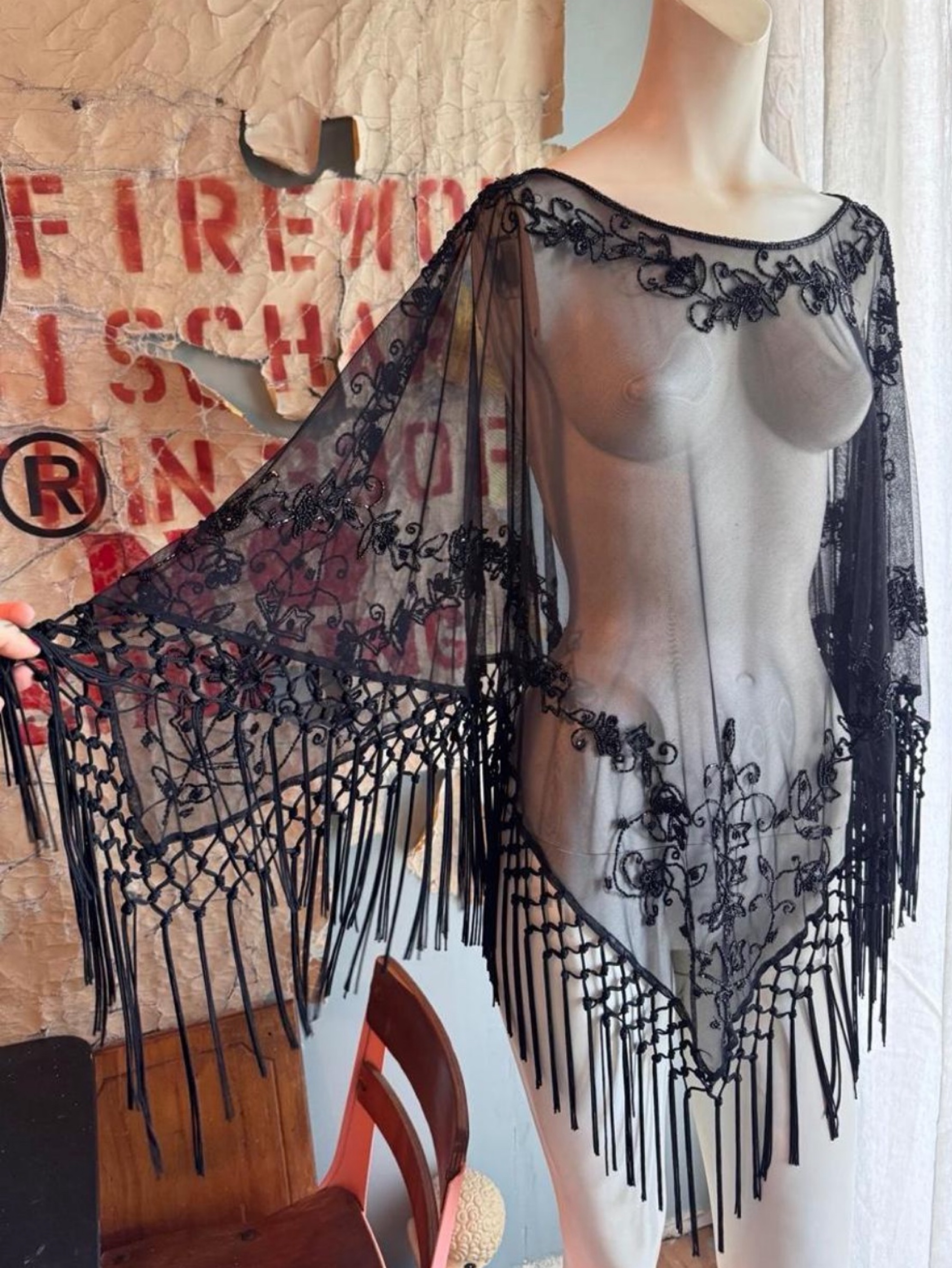 Vintage Beaded Silk Poncho