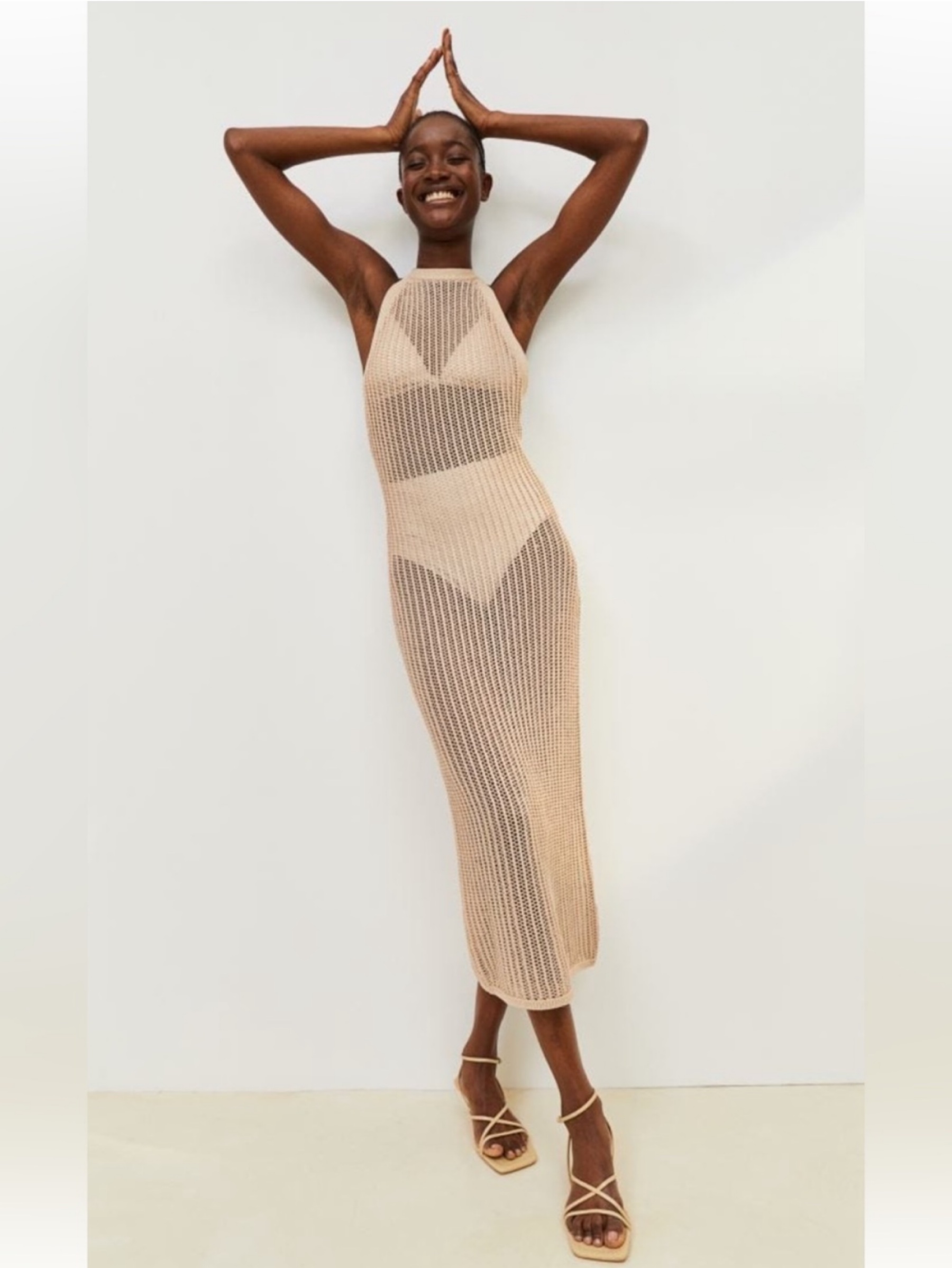 H&M Beige Ribbed Knit Cover Up Midi Dress by H&M