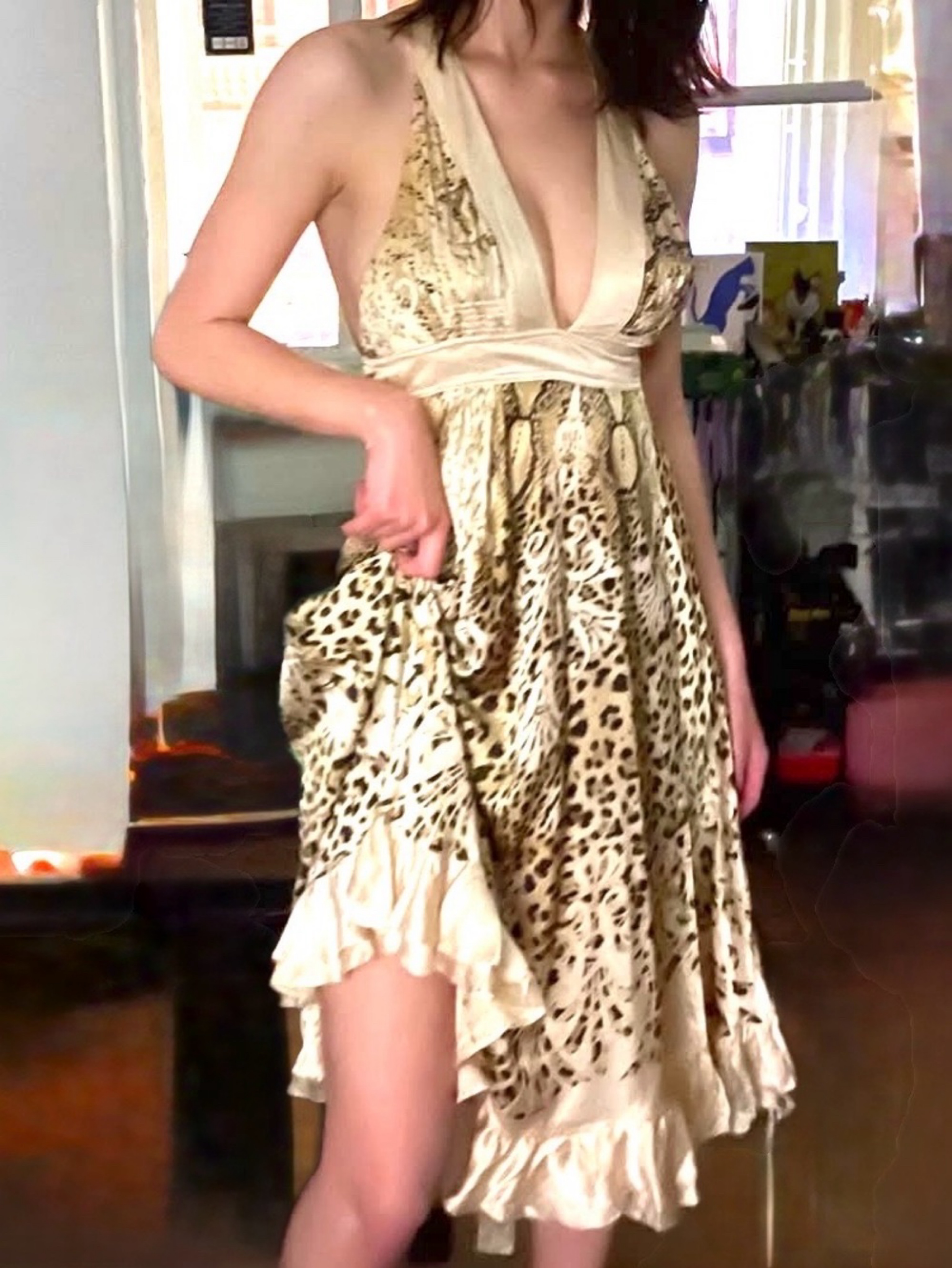 roberto cavalli halter dress Roberto Cavalli Vintage Silk Floral Signed Maxi Dress Halter Gown IT 42