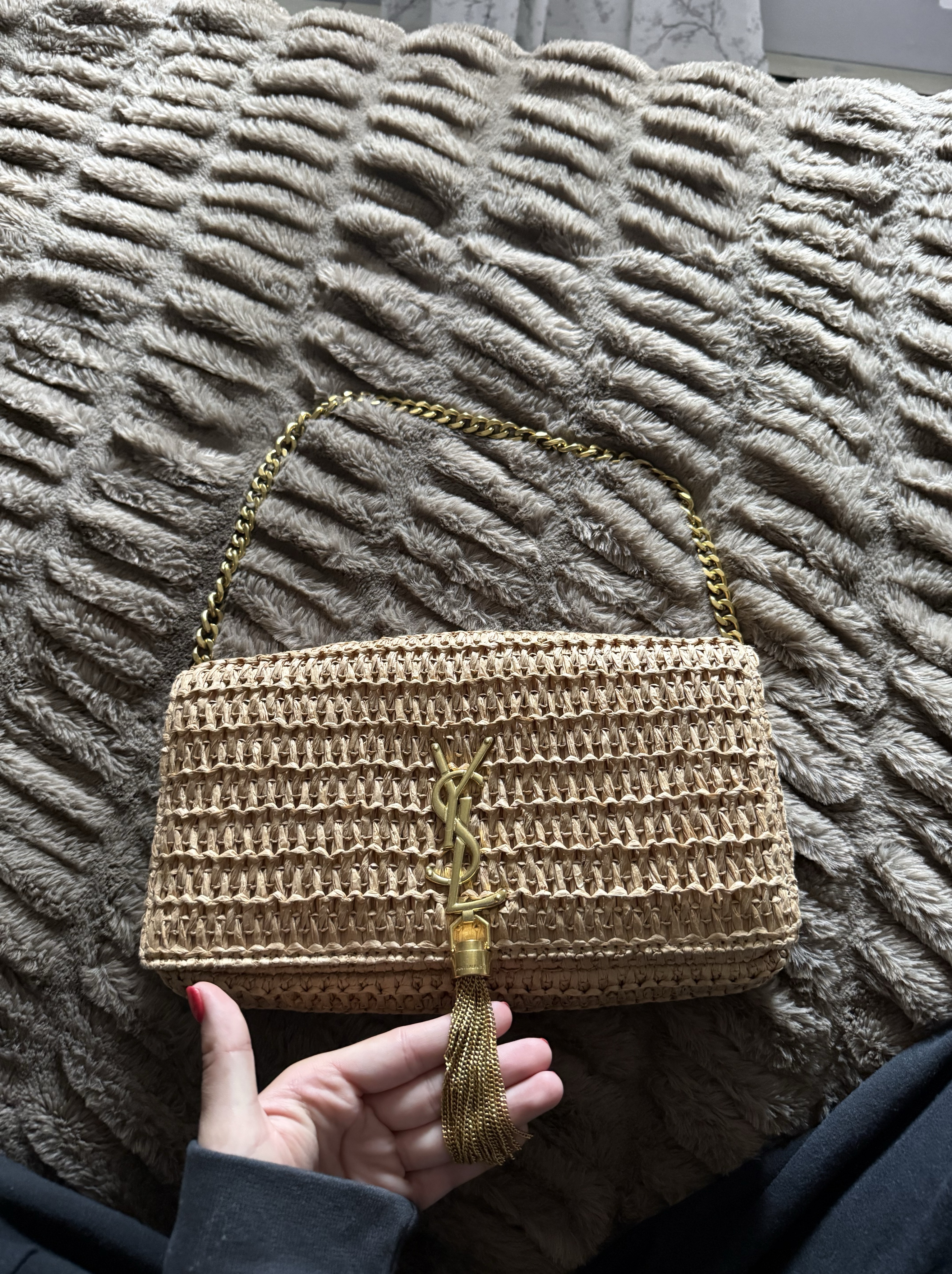 Jana XS Crochet Straw Fringe Top Handle Crossbody Bag by Michael