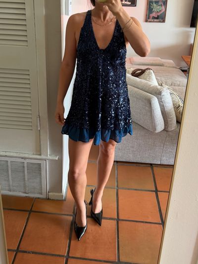 free people navy sequin dress Free People Noel Shine Mini Dress  Navy