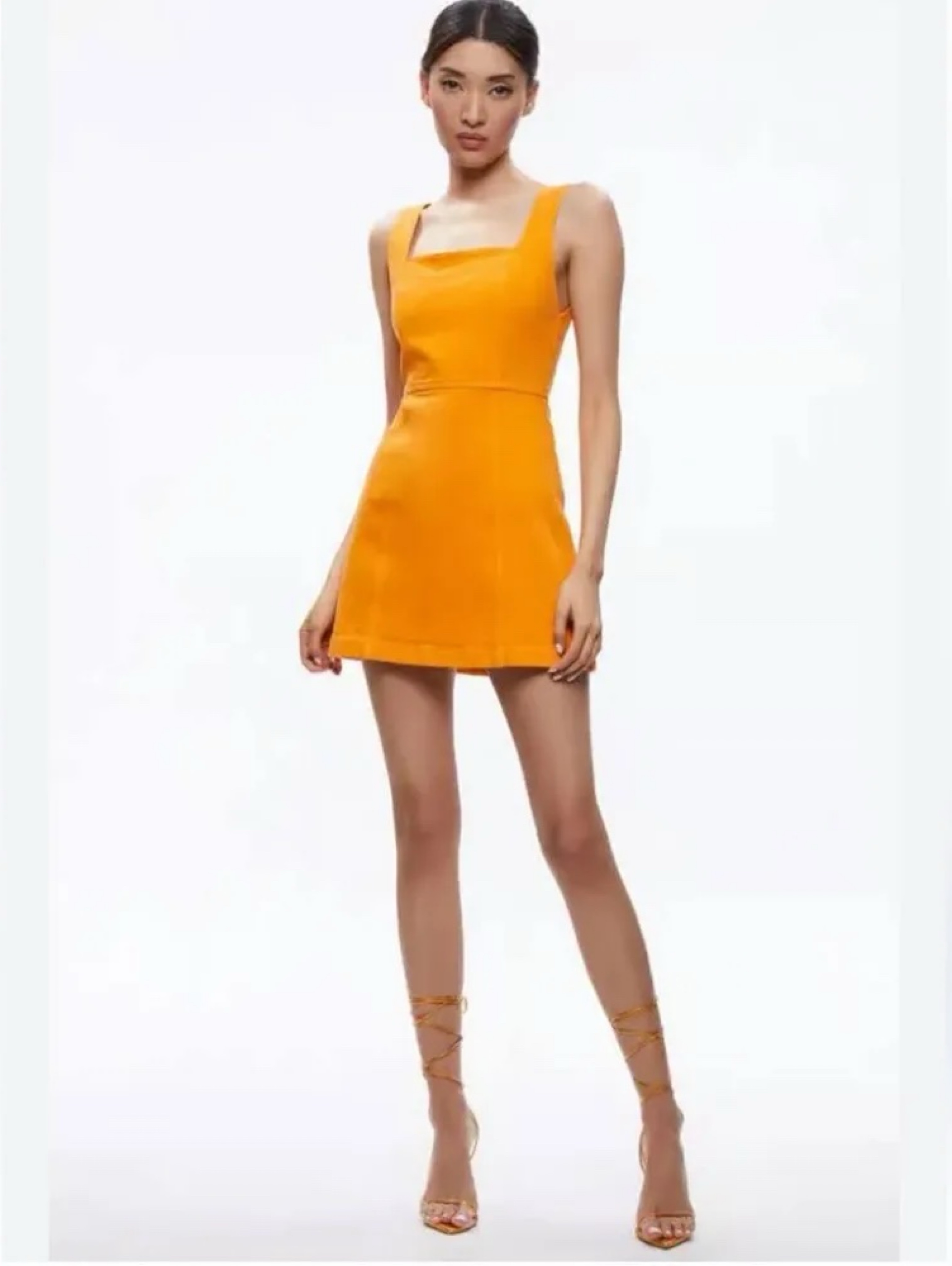 orange denim dress Vibrant Orange Denim Dress for Women Sleeveless Babydoll Button Down S   Lookbook Store
