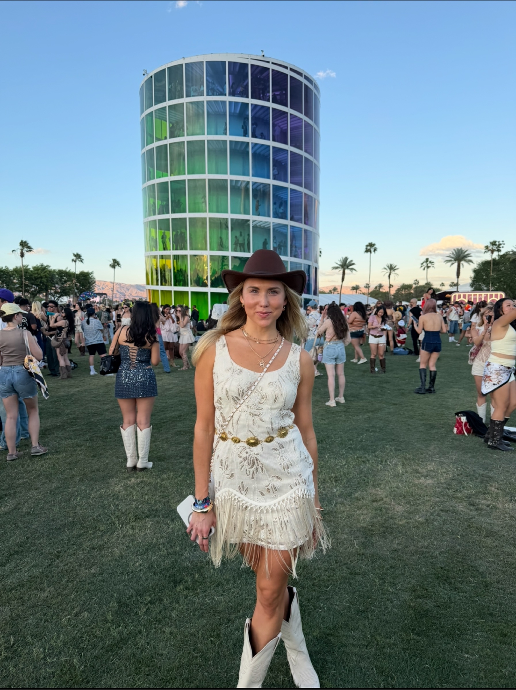 12th Tribe White gold fringe mini dress