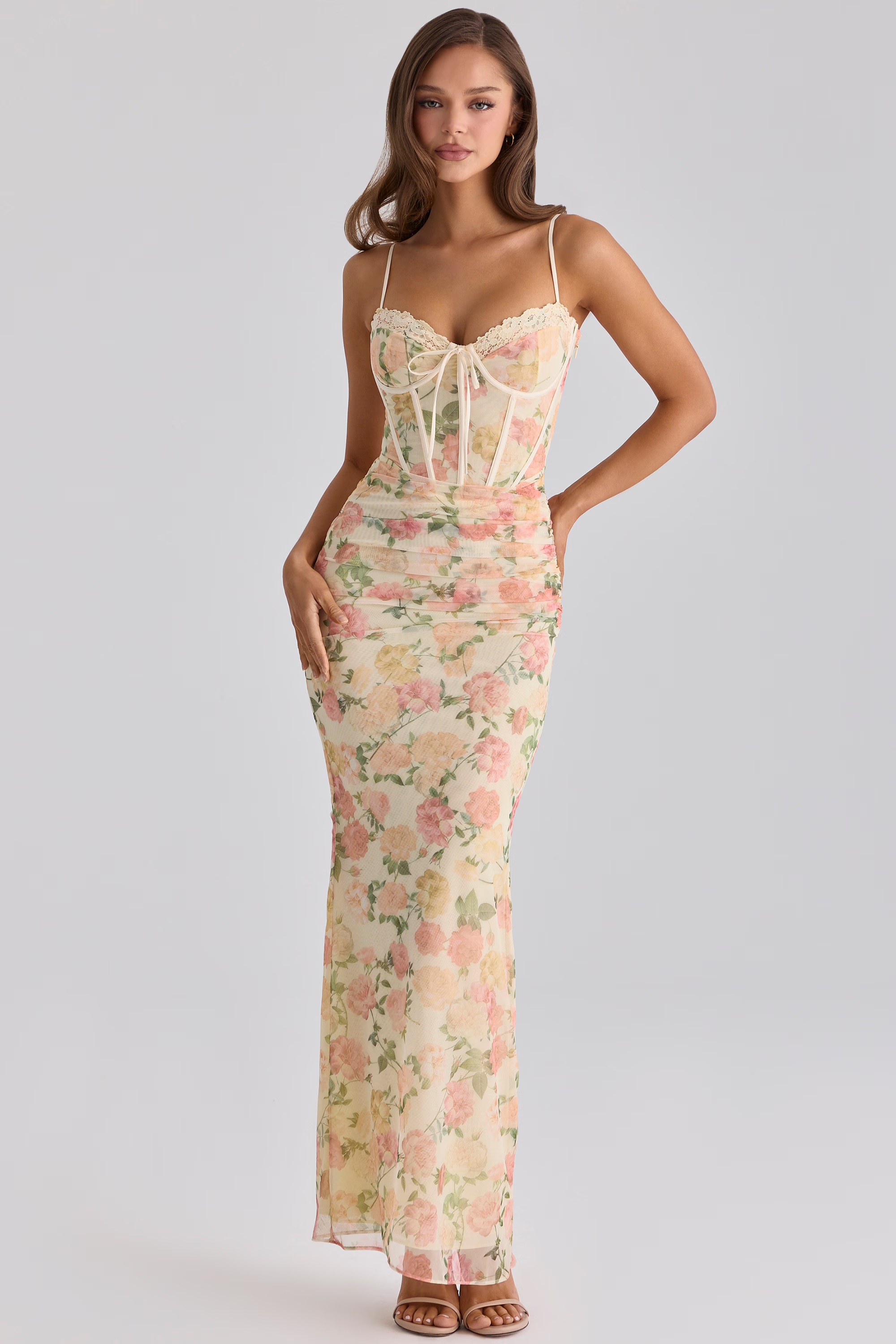 Cream Floral Print Mesh Maxi Dress by House of CB - Pickle Cream Floral Print Mesh Maxi Dress by House of CB - Pickle