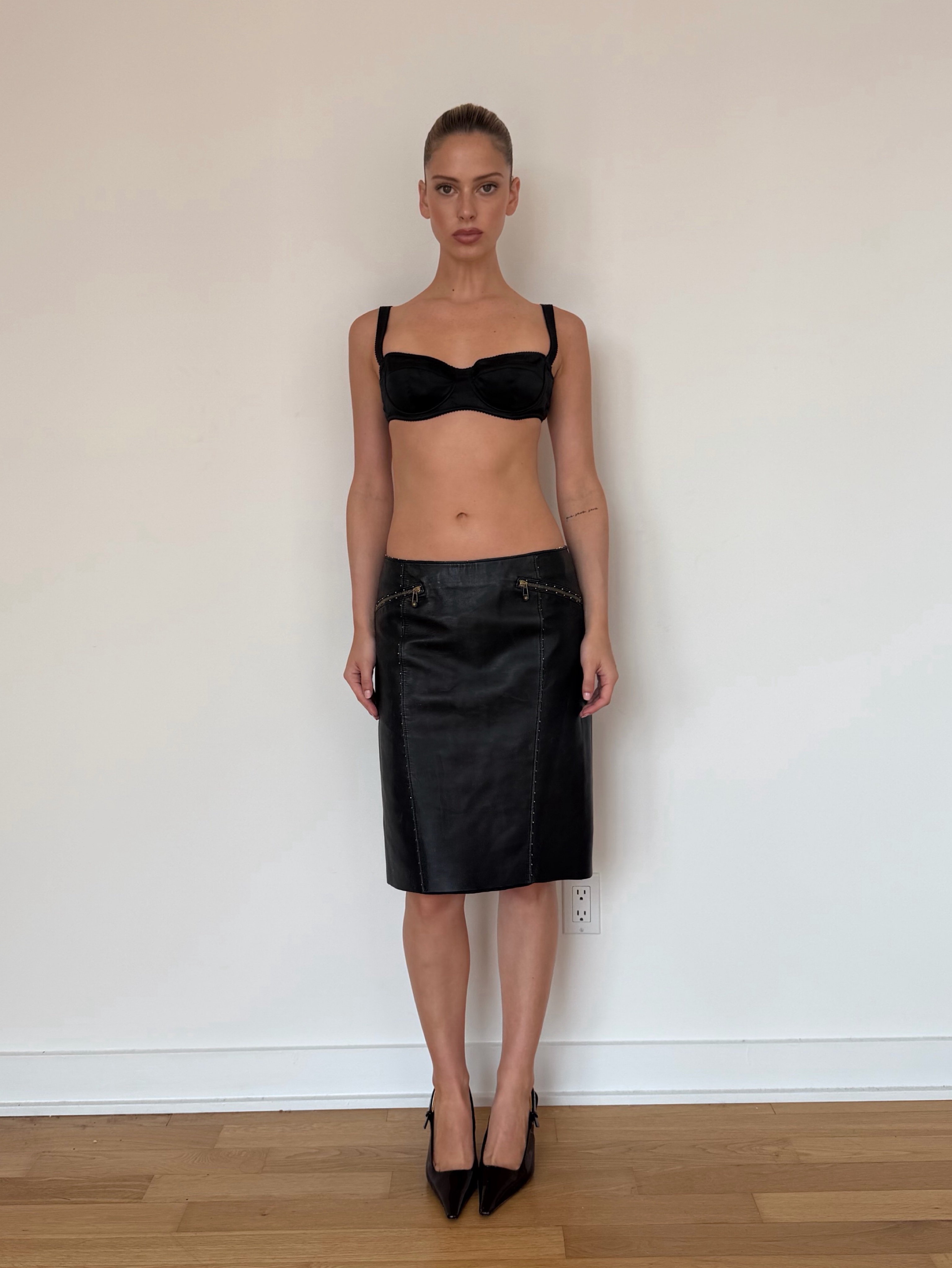 Roberto Cavalli Midi Low Rise Leather Skirt