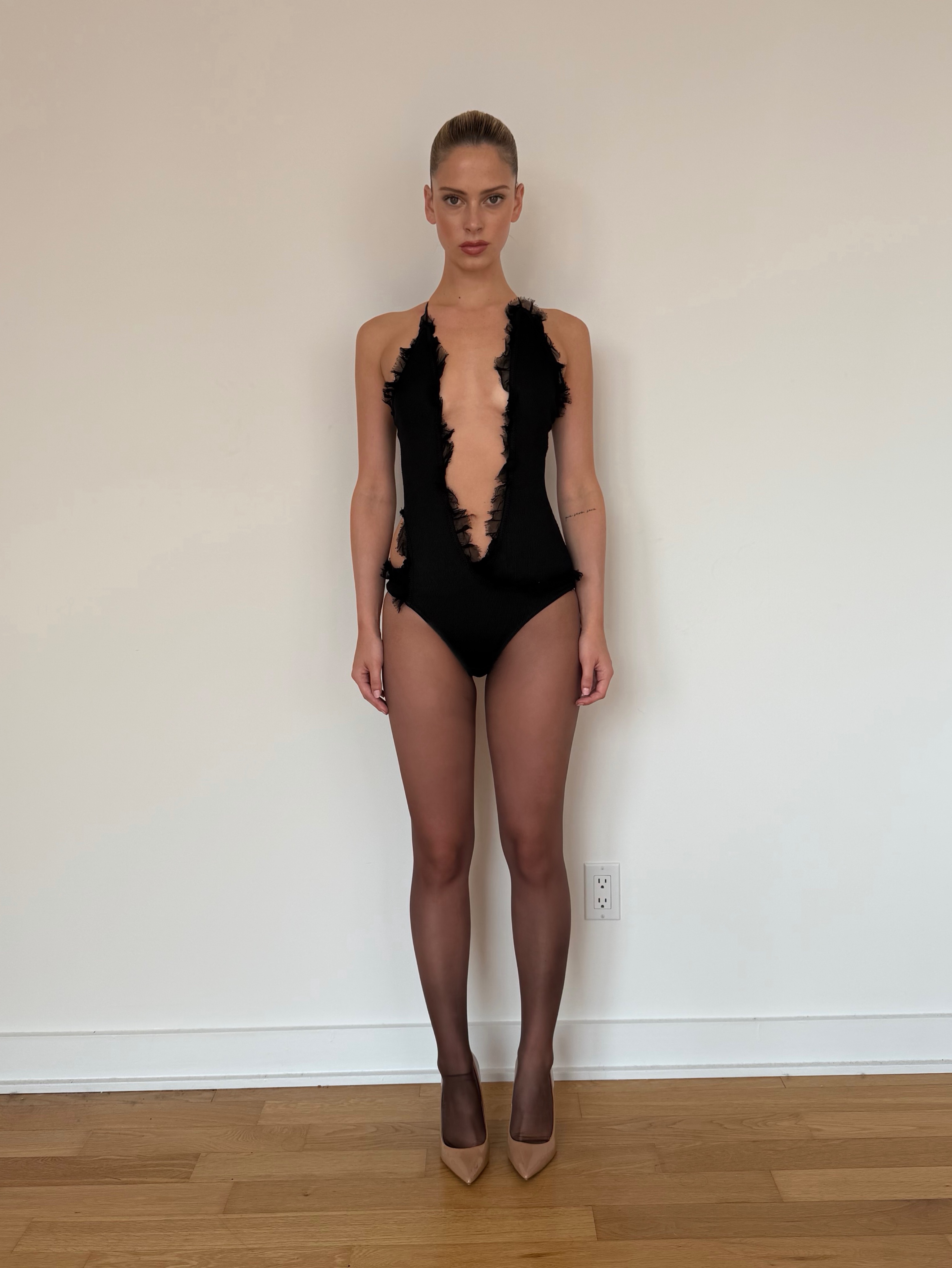 Christopher Esber Black Low Cut Bodysuit