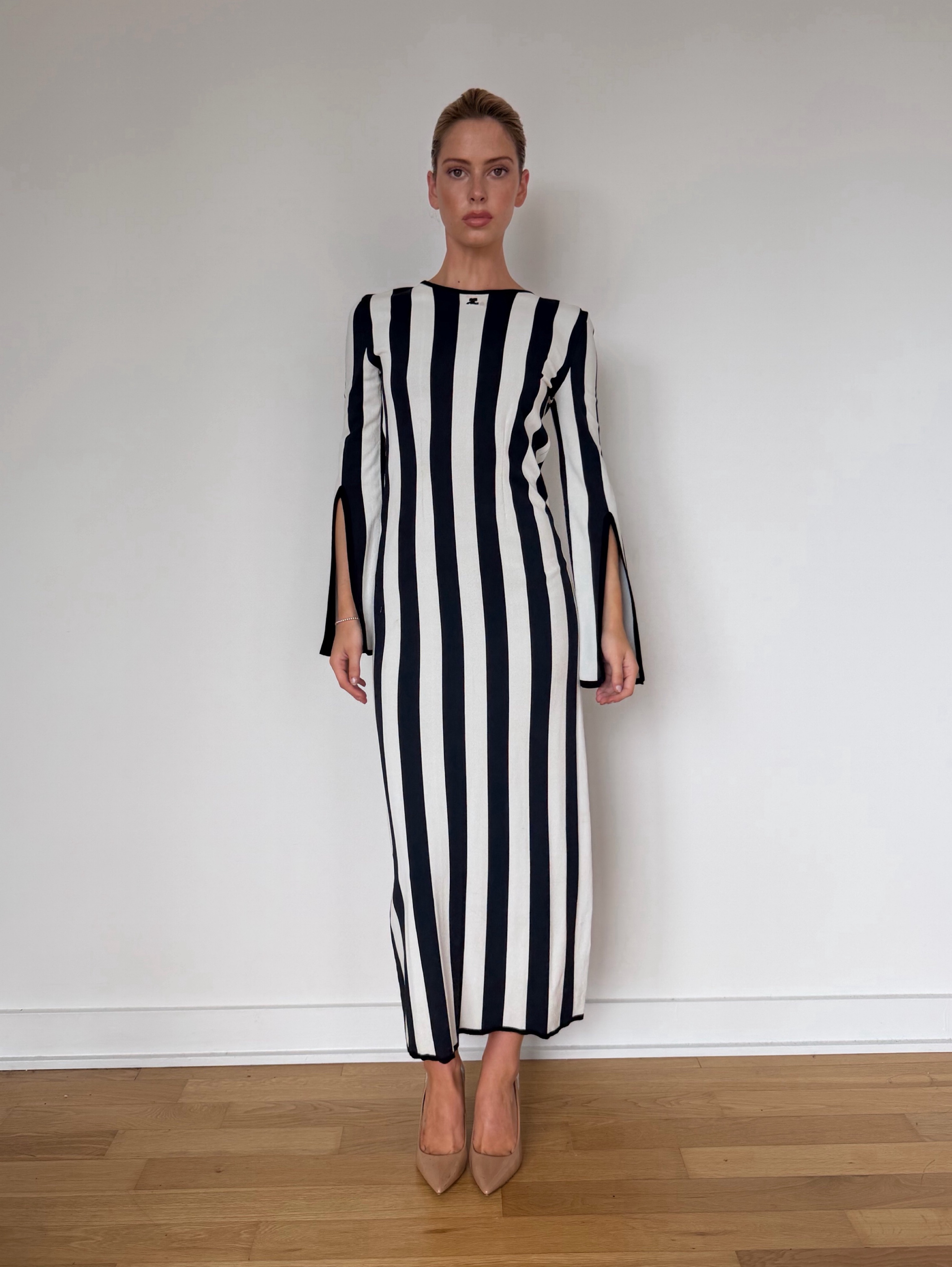 Courreges Stripped White and Blue Long Dress