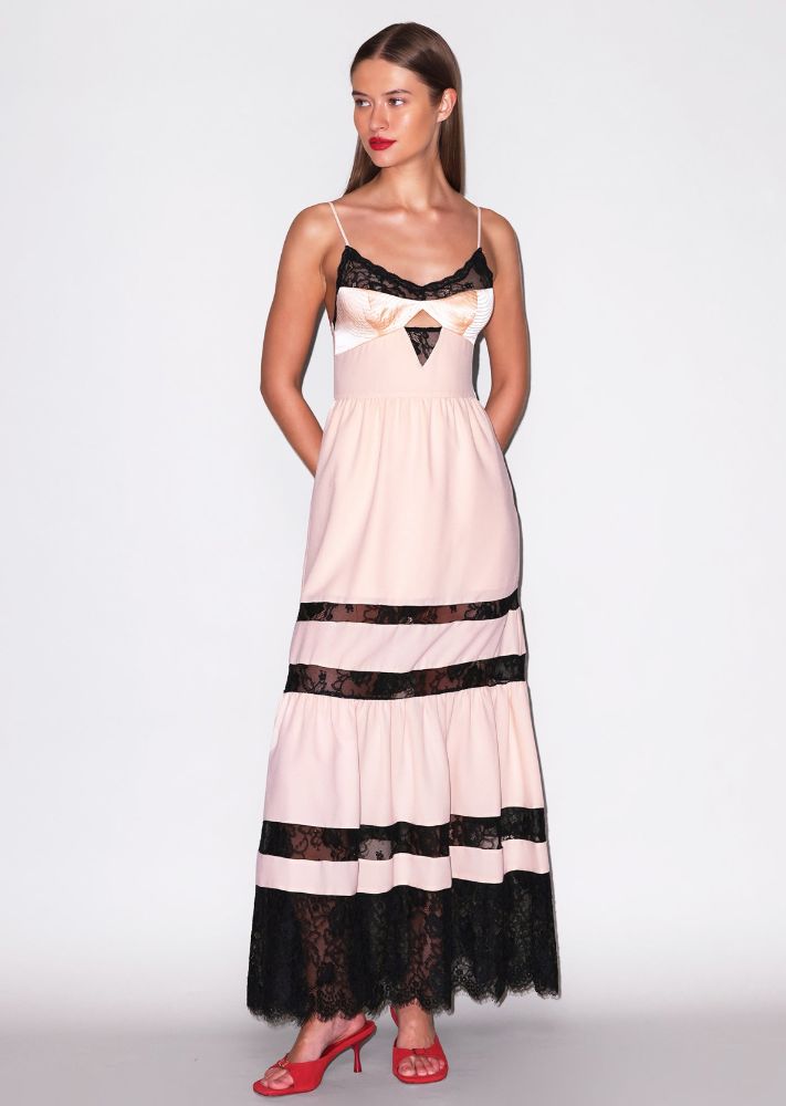 Fleur Du Mal Pink and Black Lace Maxi Dress by Fleur Du Mal - Pickle