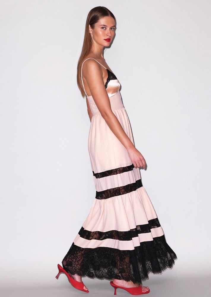 Fleur Du Mal Pink and Black Lace Maxi Dress by Fleur Du Mal - Pickle