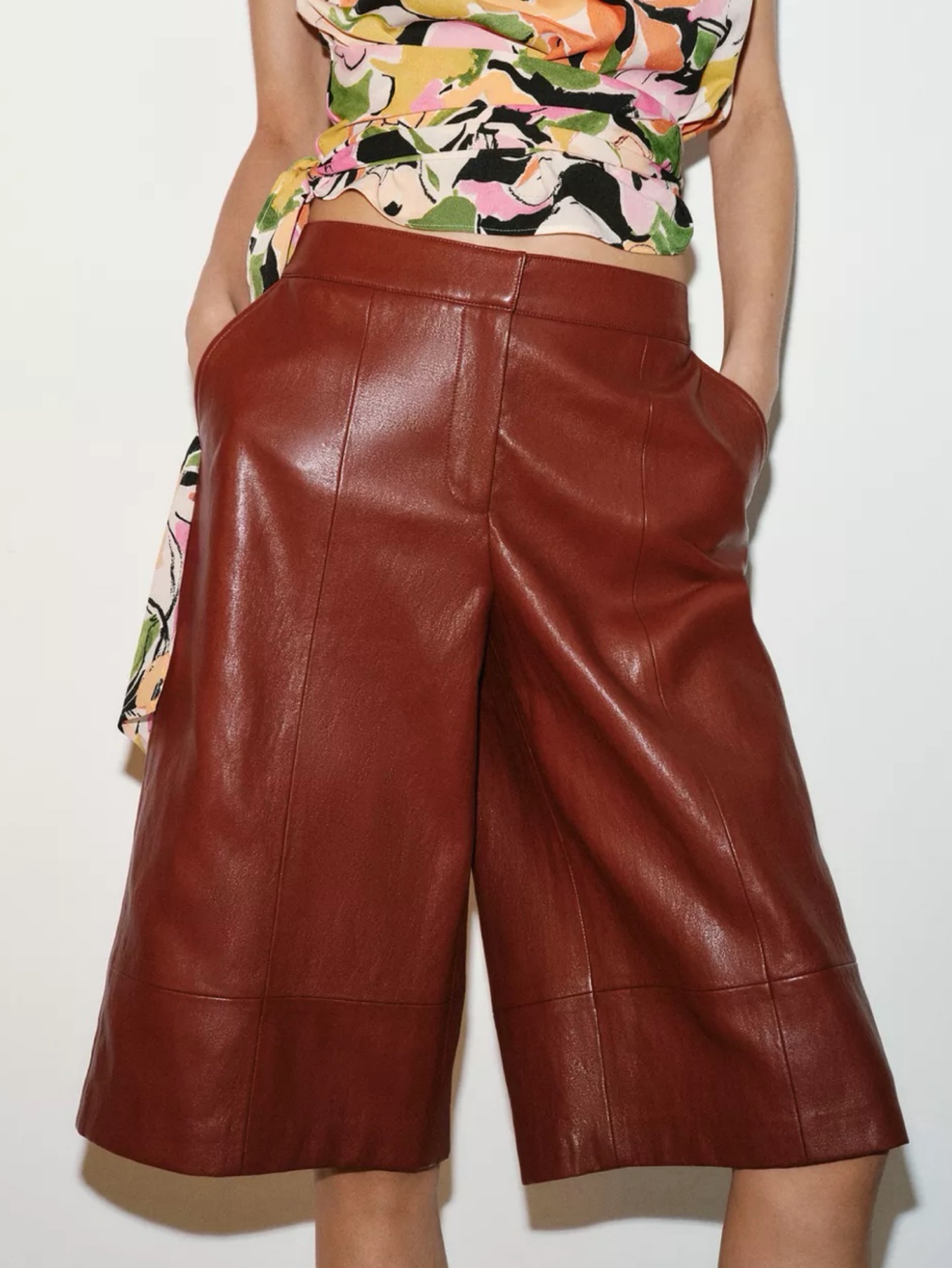 Red Leather Bermuda Shorts