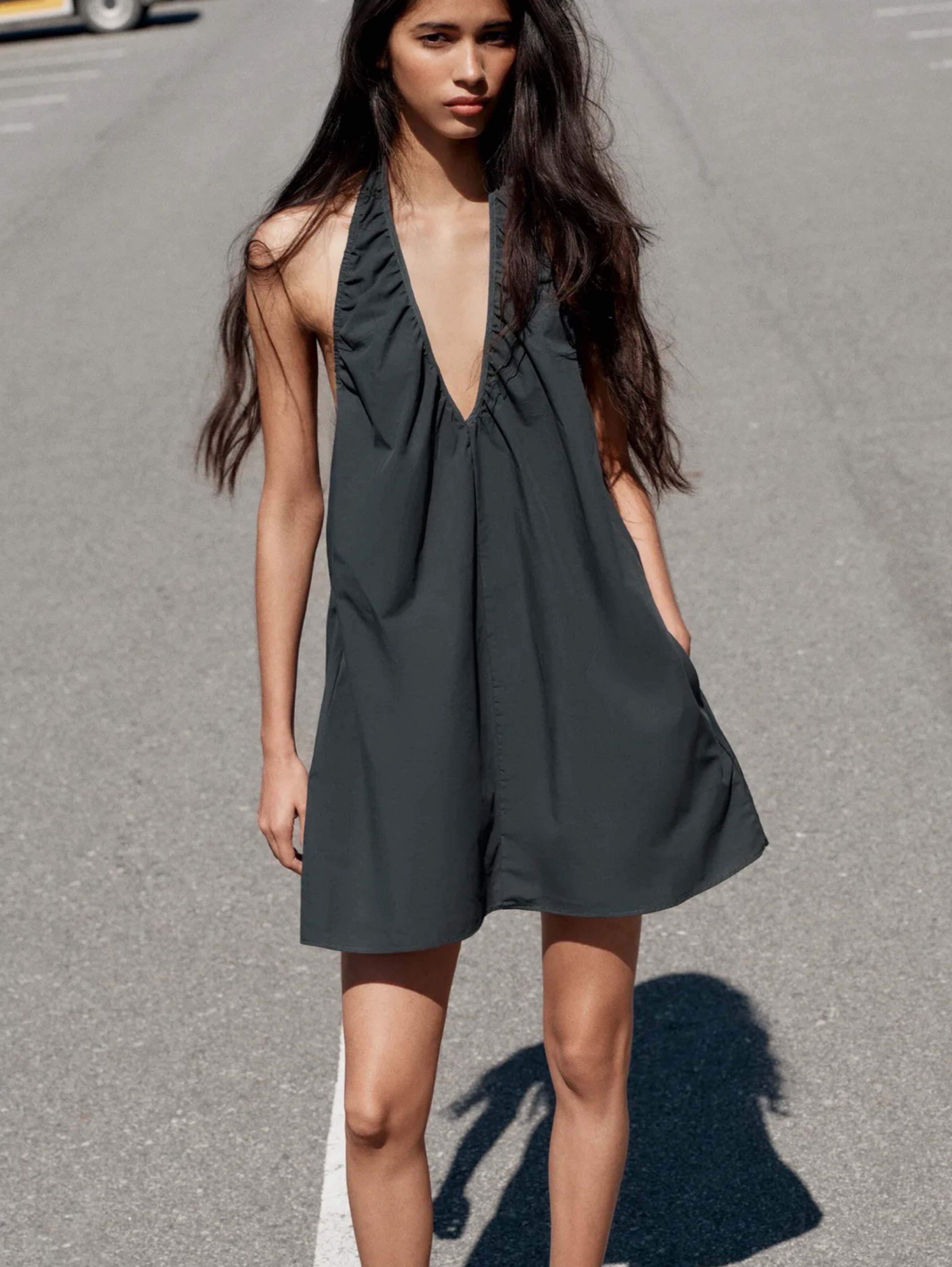 Charcoal Halter Backless Mini Dress