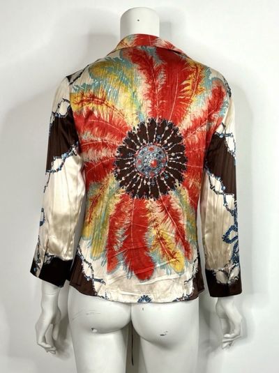 Vintage Roberto Cavalli SS 2004 Feather Print Silk Top by Roberto