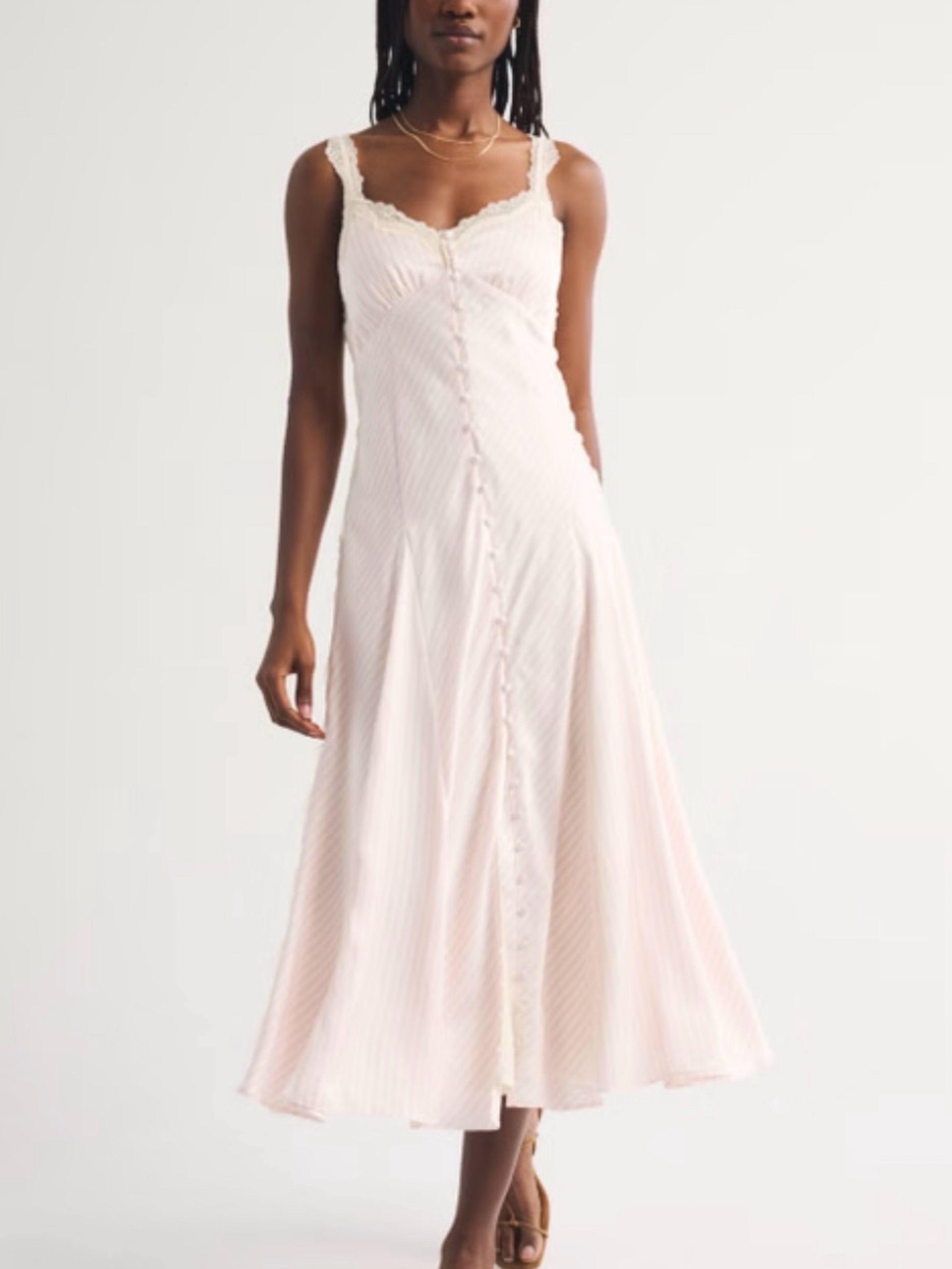Bra-Free Lace-Trim Button-Through Midi Dress