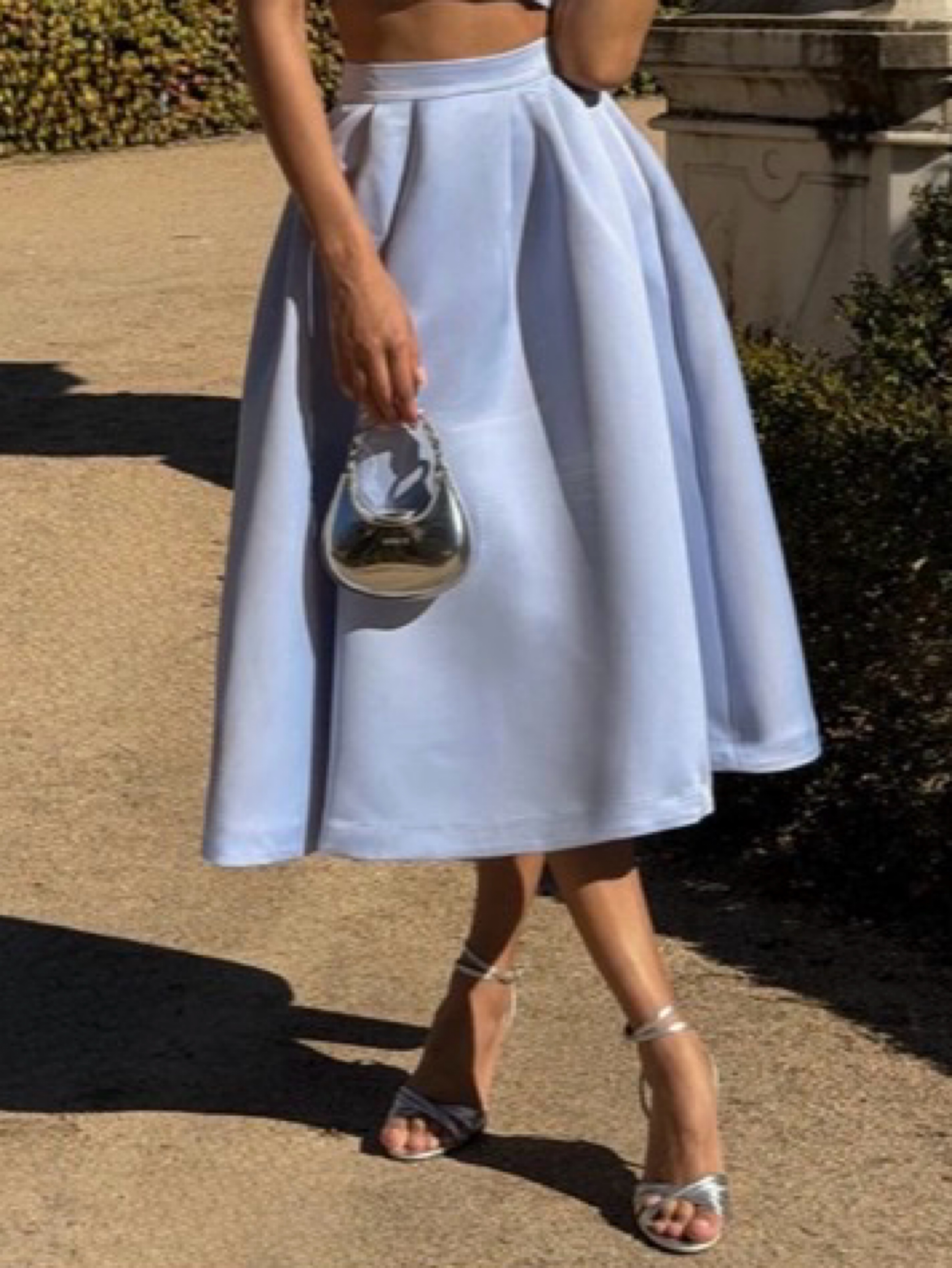 Blue Satin Pleated Midi Skirt Club L London