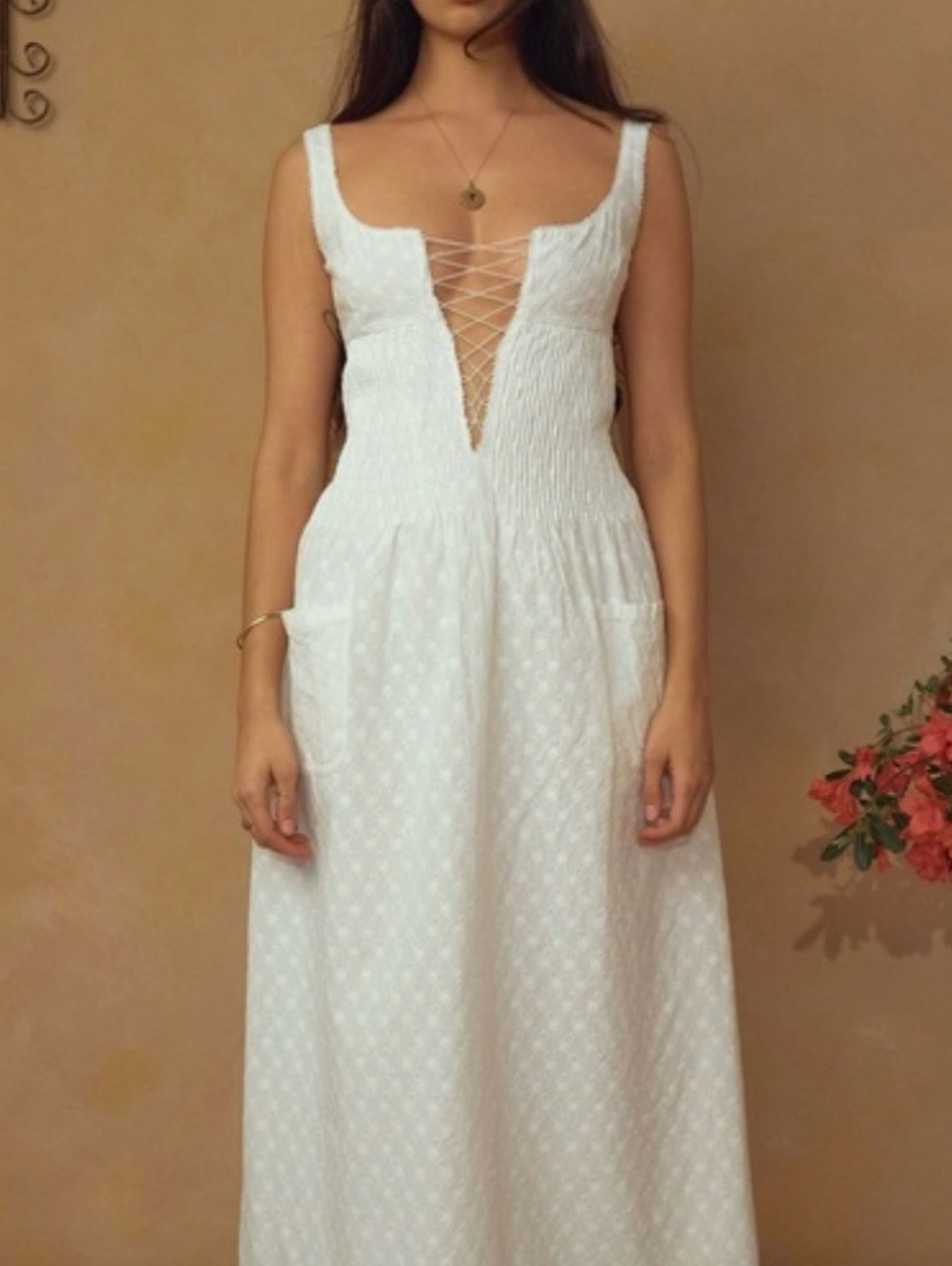 Mirror Palais Eyelet Pin Tuck Dress