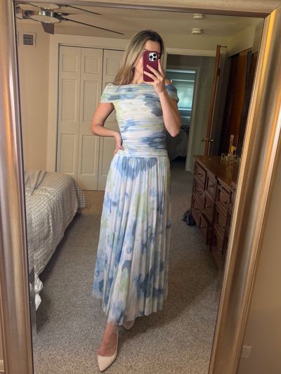 Abercrombie Blue Green Floral Pleated Midi Dress by Abercrombie