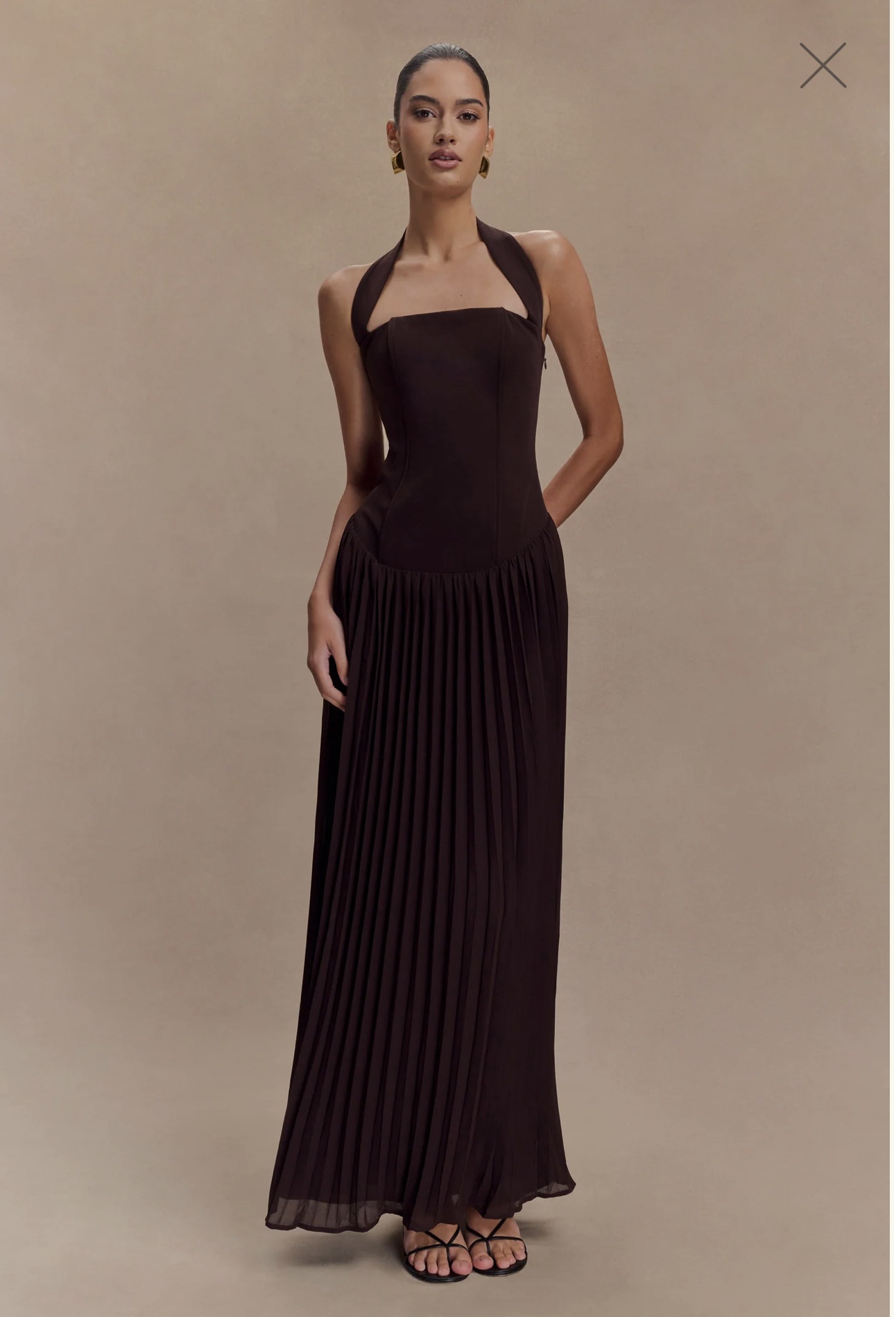 MESHKI Stacie Pleated Halter Maxi Dress