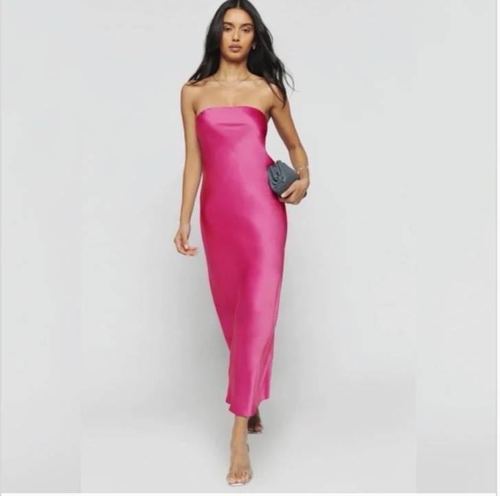 Pink silk reformation strapless dress by Reformation - Pickle