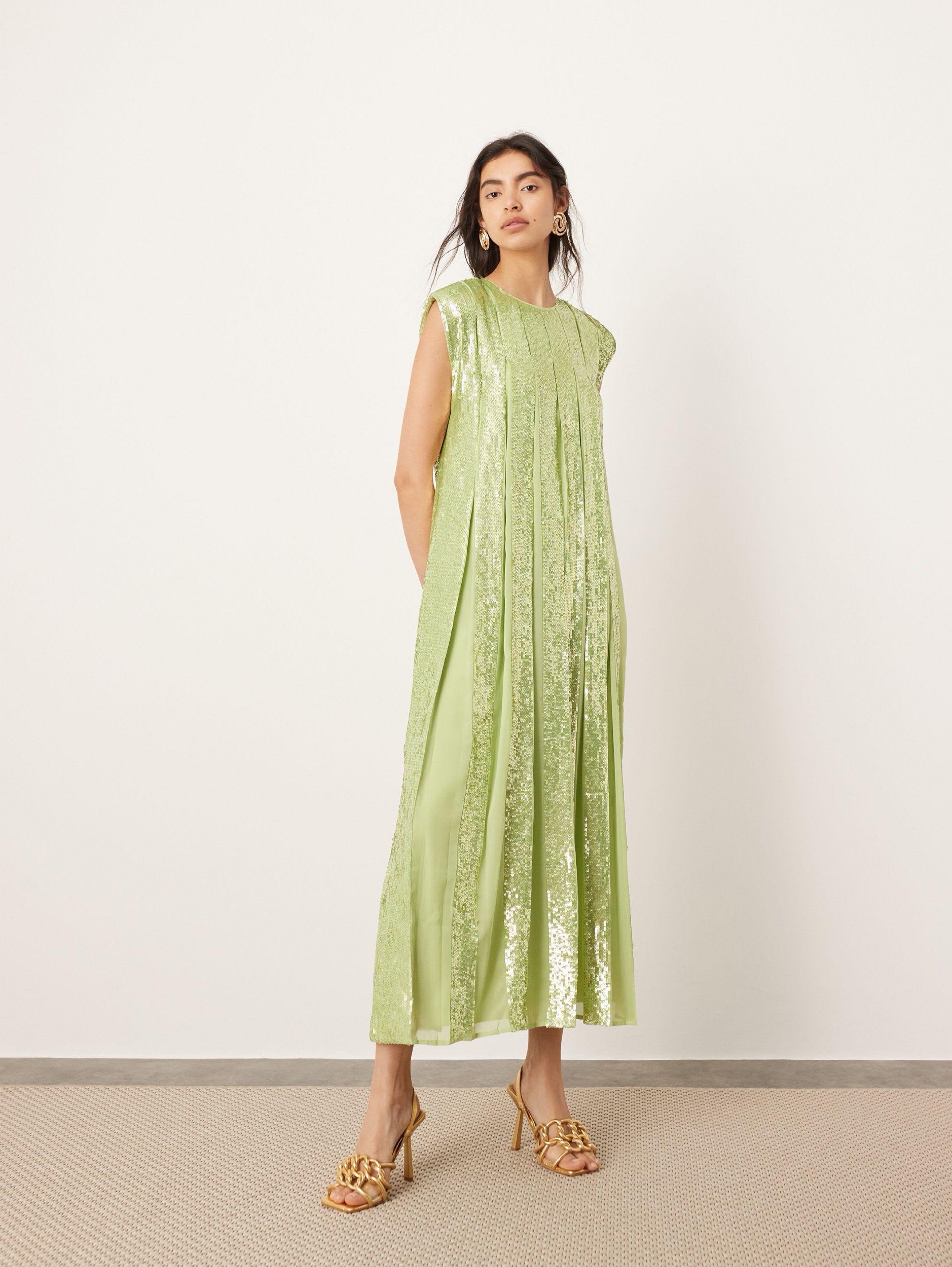 satin dress midi Enola Smocked Beaded Lace Long V autotag_jump_not_50 Neckline Back Tie Detail Skirt Length:50