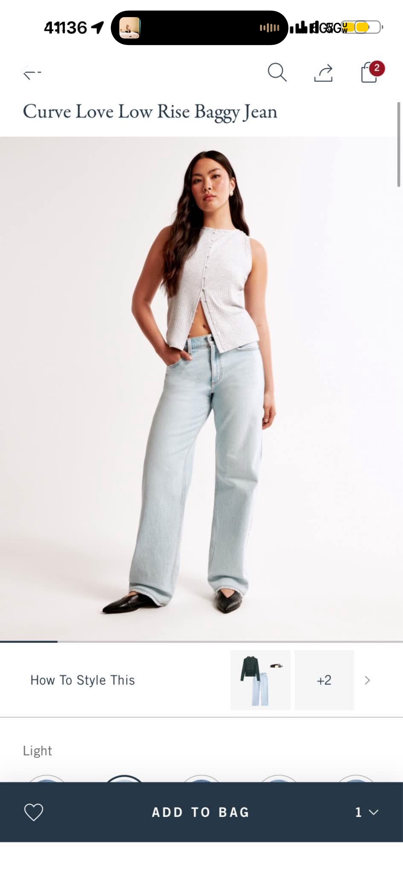 Abercrombie Curve Love Low Rise Baggy Jeans Light
