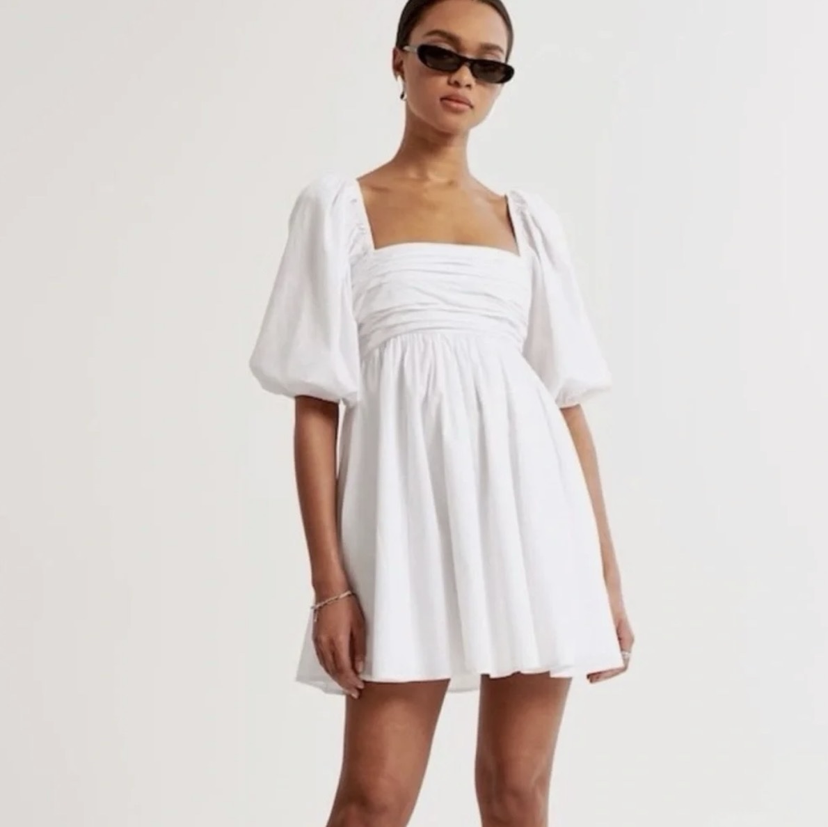ae ruched bodice puff sleeve mini dress AE Floral Puff-Sleeve Ruched Mini Dress