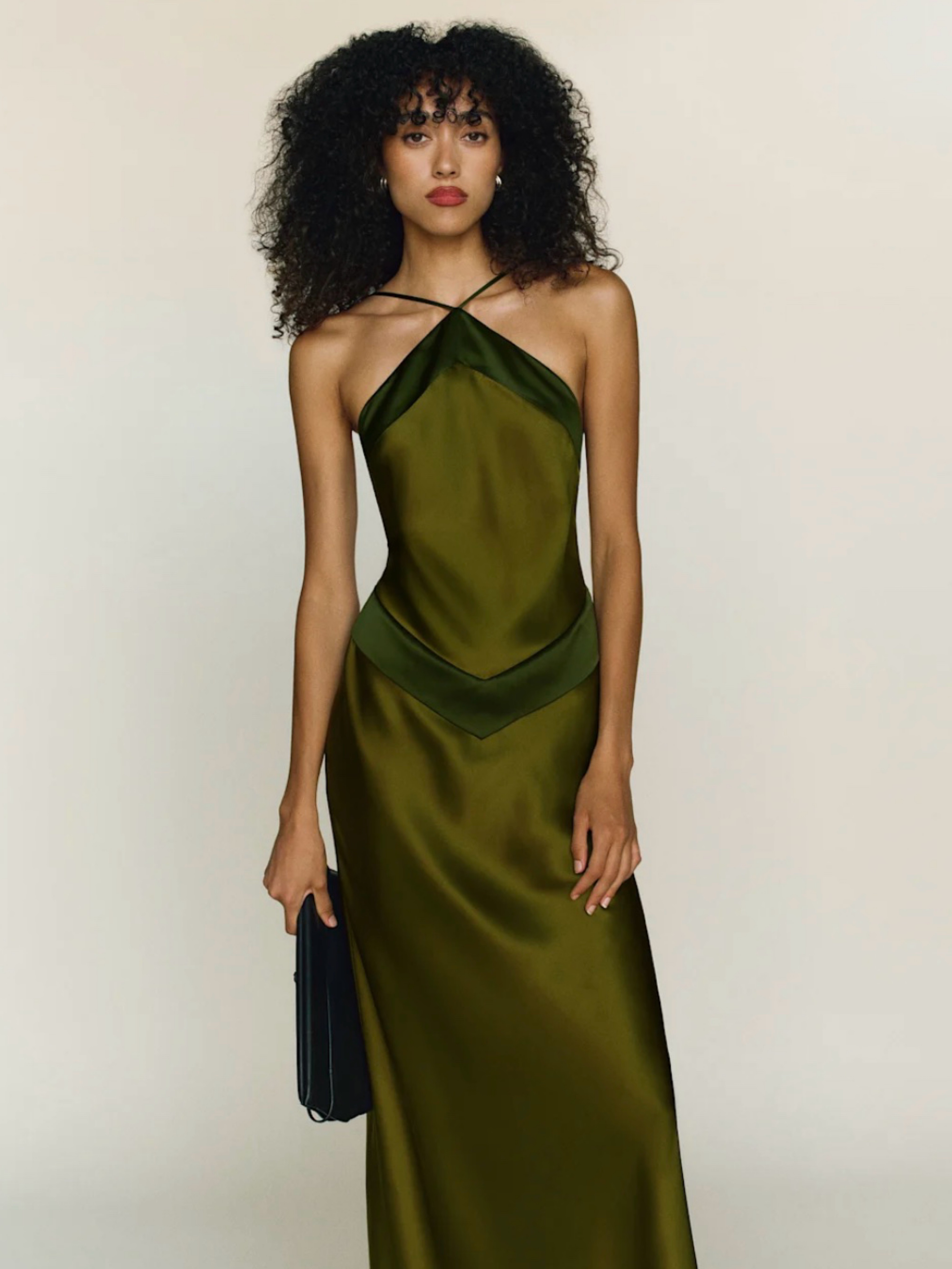 olive green satin midi dress Simplicity of Love Olive Green Satin A-Line Midi Dress
