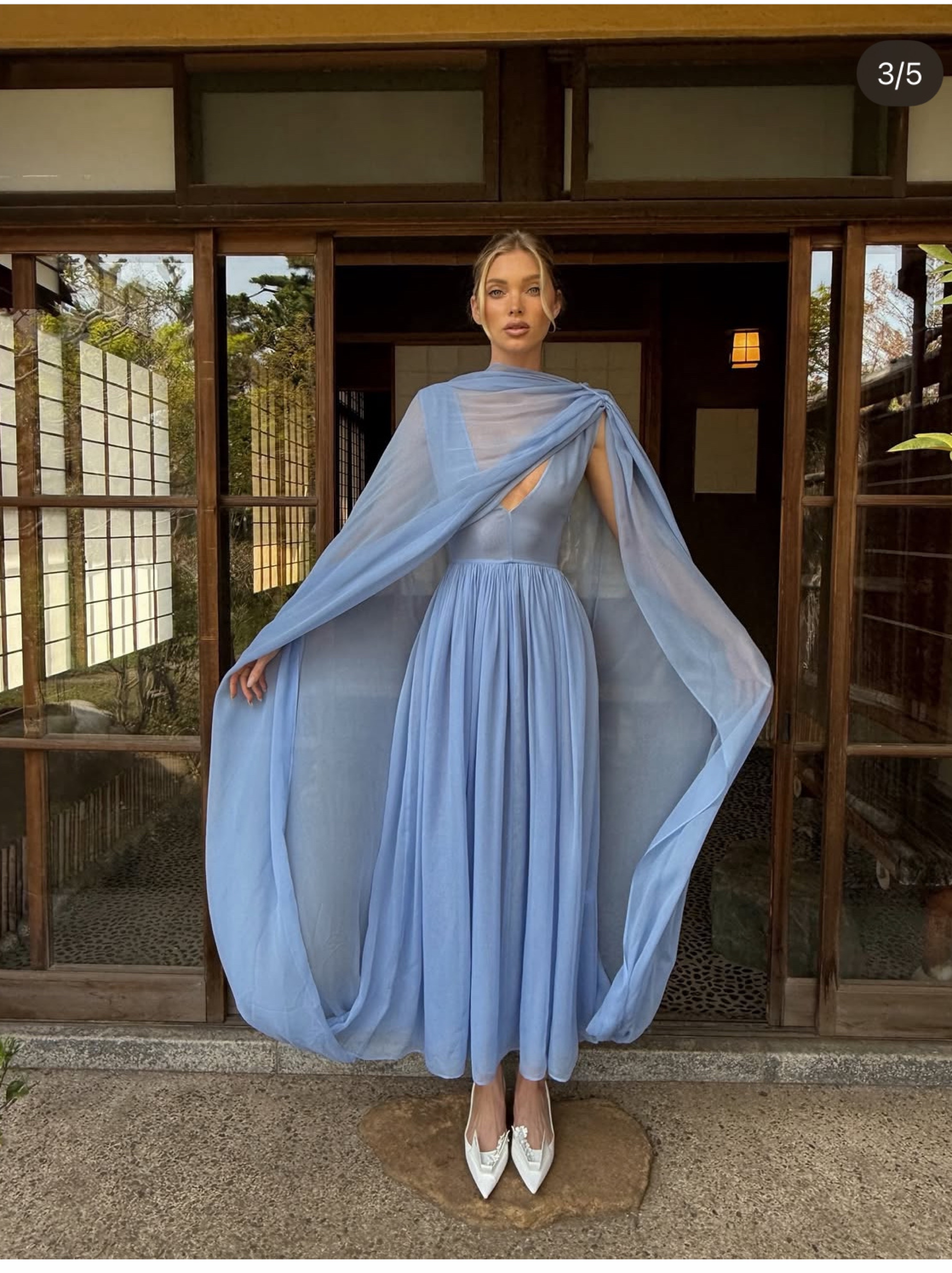 periwinkle chiffon dress Periwinkle Blue Chiffon Cape Midi Dress by Helsa studio