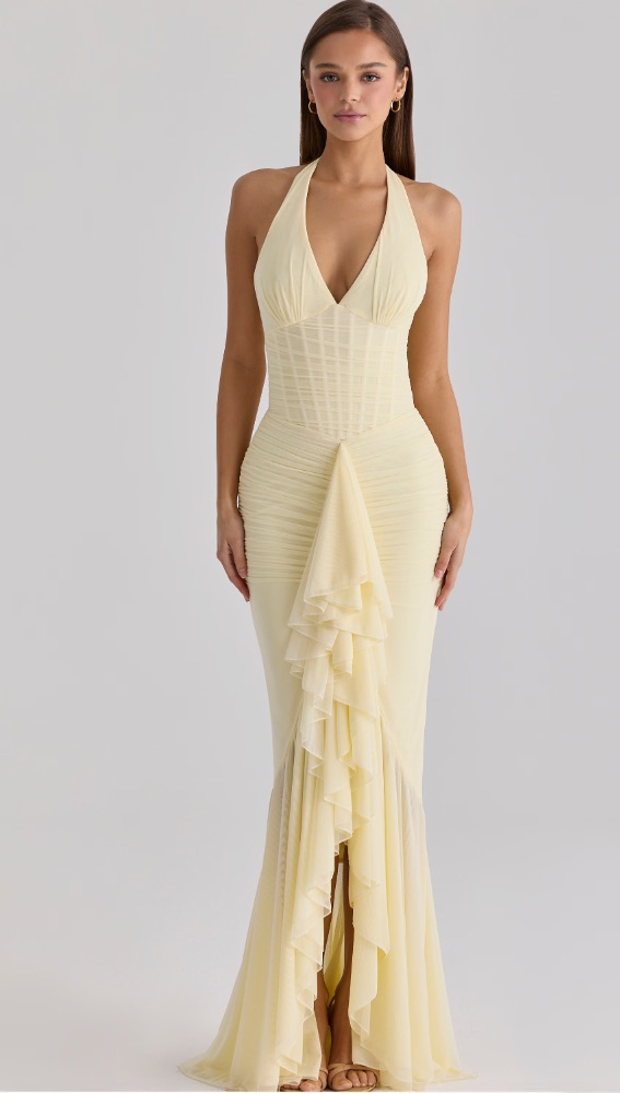 HouseofCB Carmine Yellow Mesh Dress