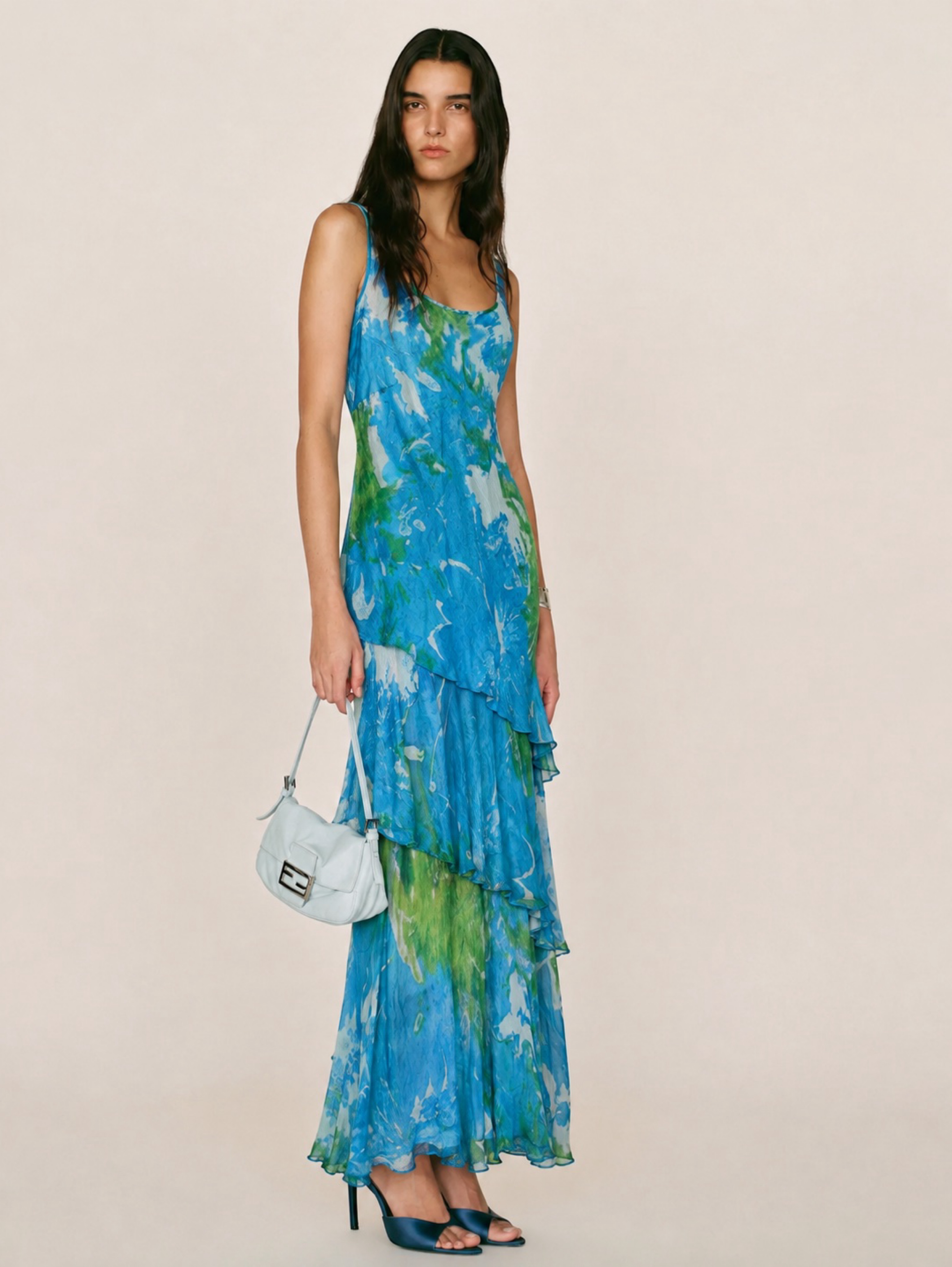 Vintage Blue Green Layered Maxi Dress