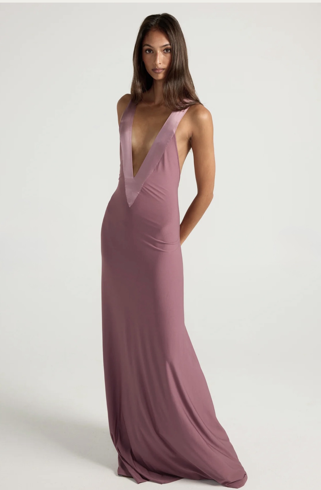 Ance Gria Mauve V-Neck Plunge Jersey Gown