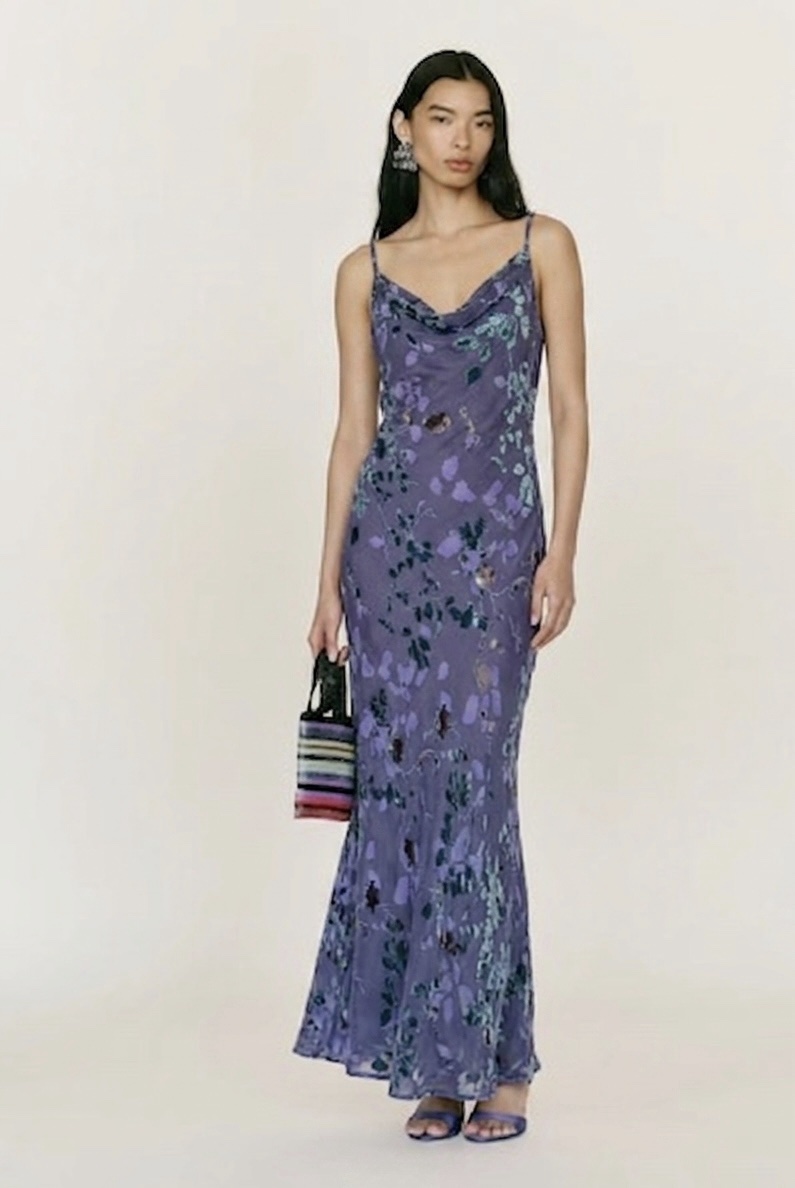 Vintage Floral and velvet appliqué dress