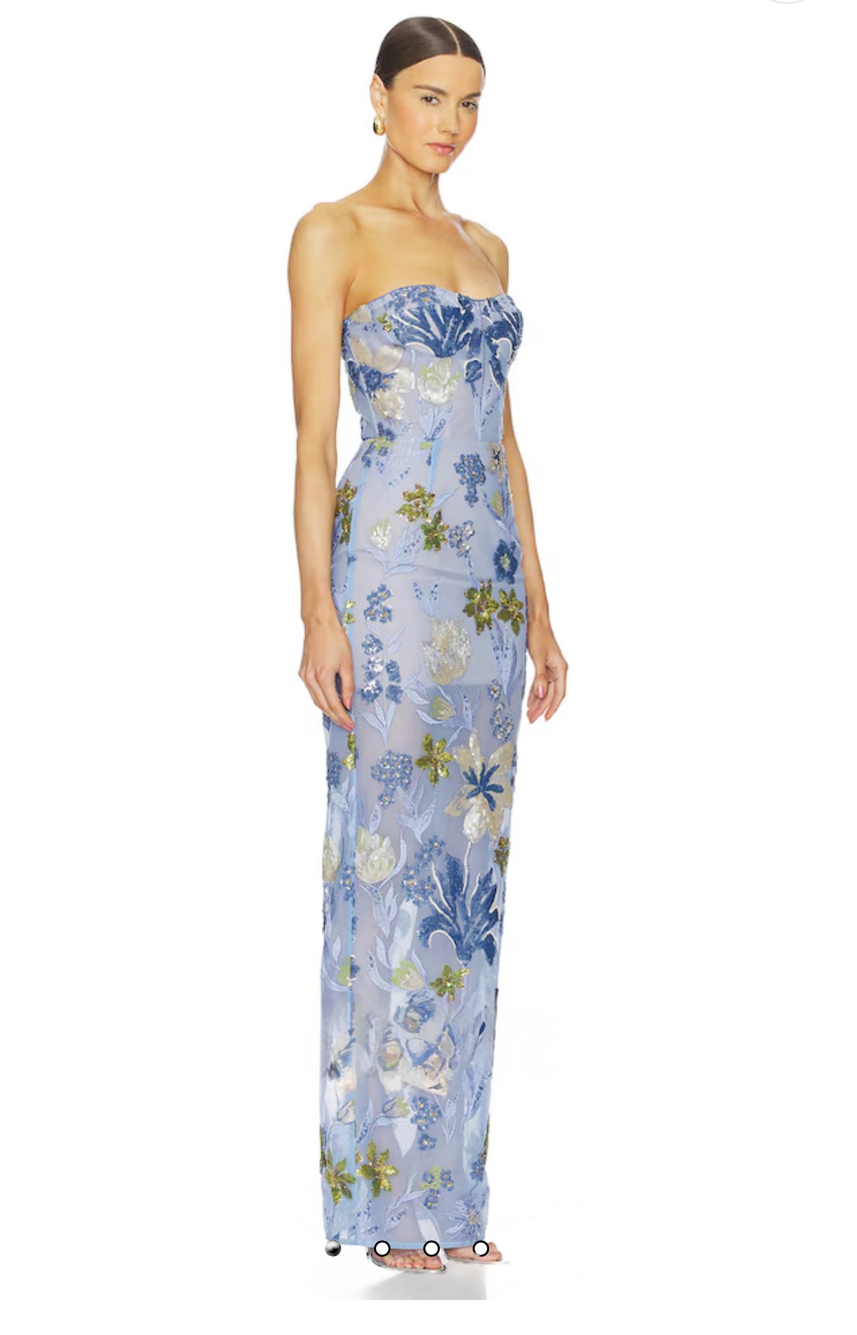 Bronx and Banco Blue Floral Embroidered Dahlia Gown