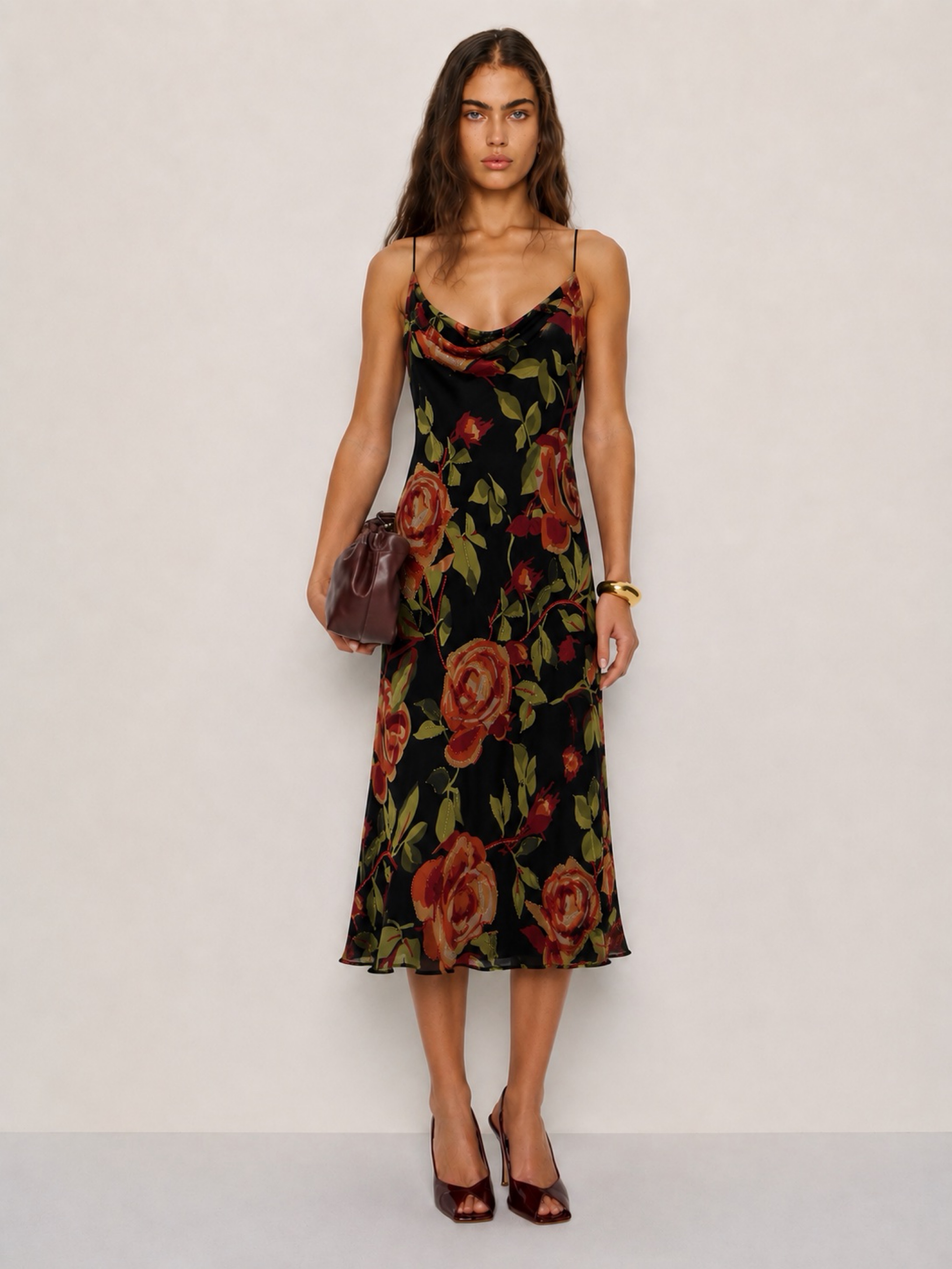 Spenser Jeremy Vintage Silk Embroidered Floral Midi Dress