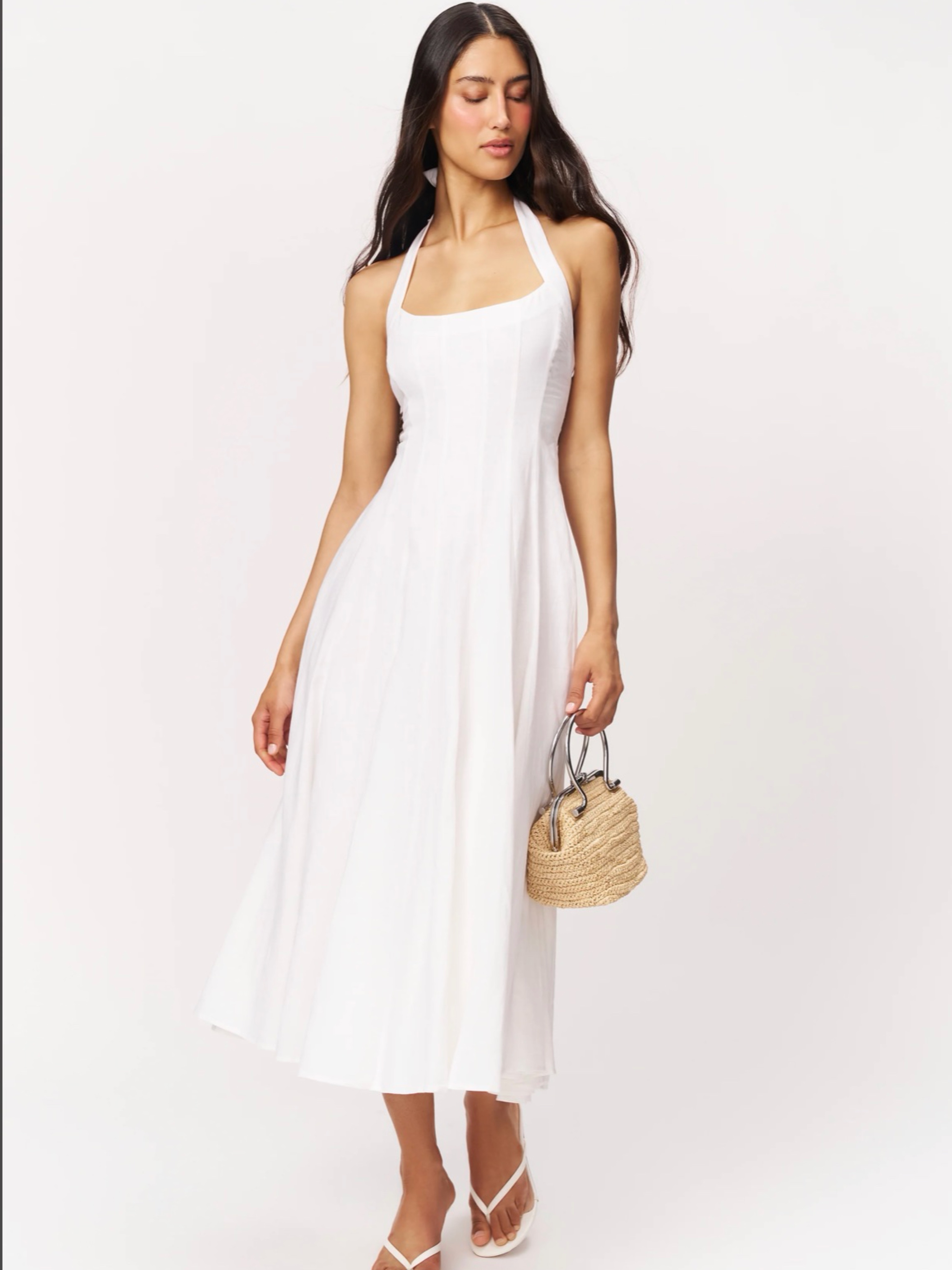 reformation white halter dress Reformation White Silk Babette Halter Dress Size 4
