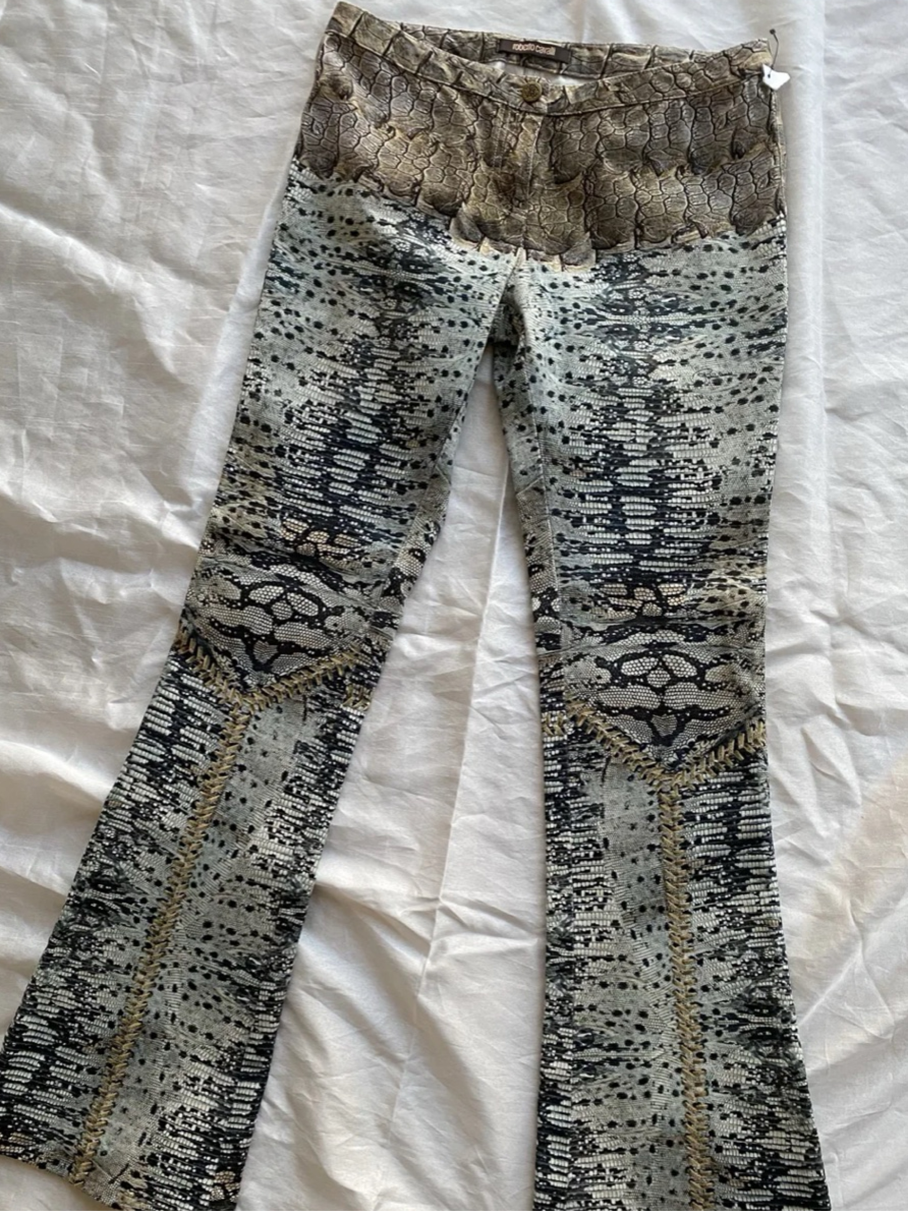 Roberto Cavalli bootcut snakeskin pants