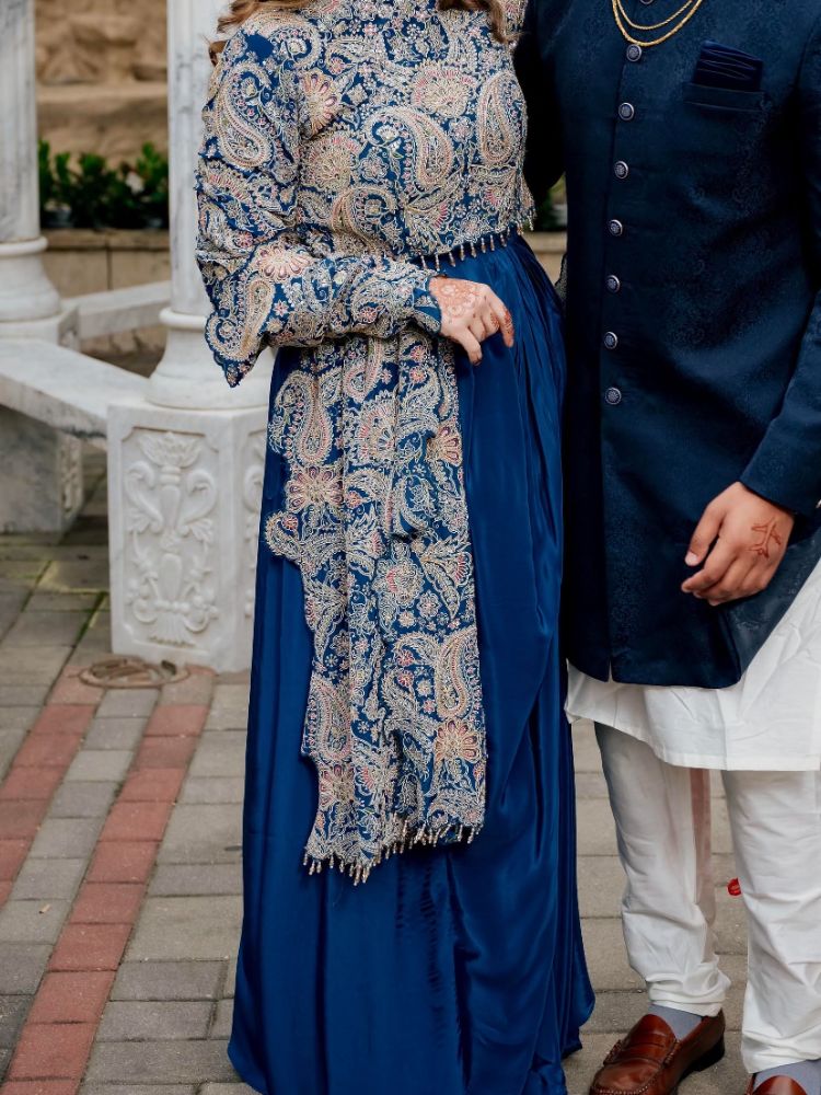 Navy Blue Embroidered Indian Formal Gown
