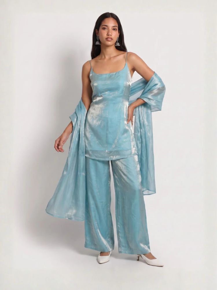 Nishorama Tina Blue Shimmer Pant & Dupatta Set