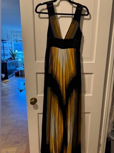 bcbg gold pleated dress BCBGMAXAZRIA Silk Evening Gown by BCBGMAXAZRIA iridescent sequin dress