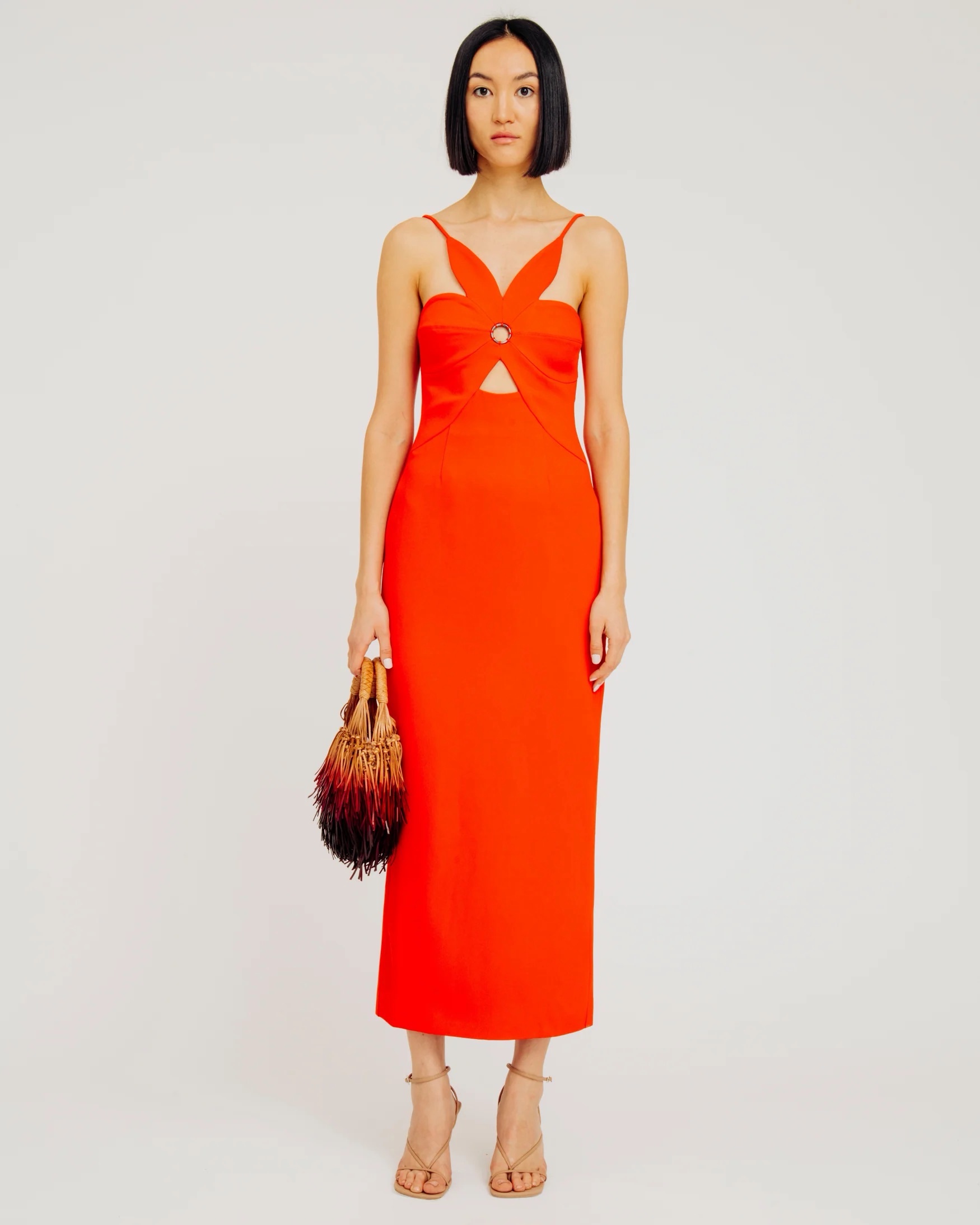 red cut-out flower dress Perez Red Floral Cut Out Maxi Dress - US 4