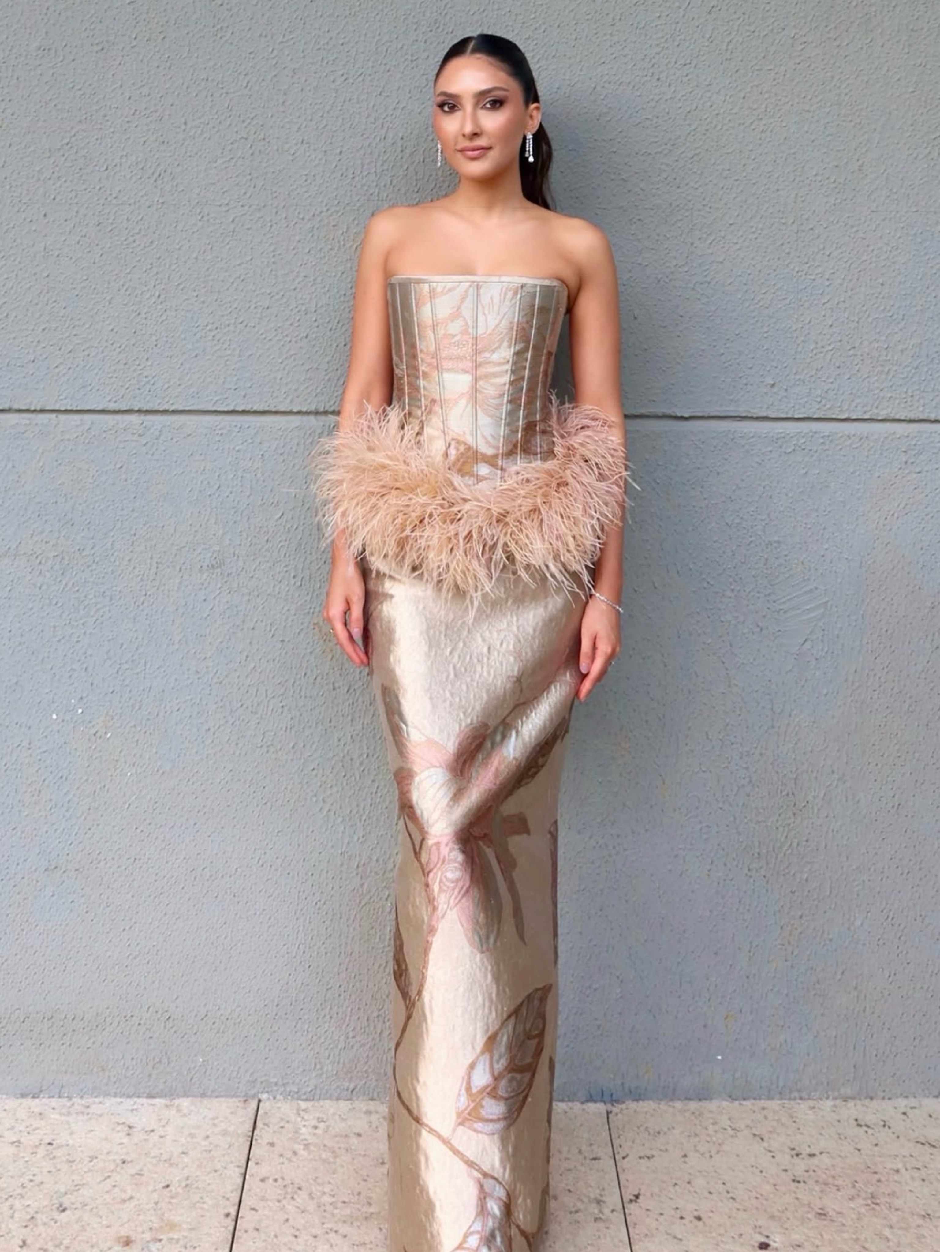 gold dress with fur FASO SILK MAXI W/ BELT by FASO Y2K Fashion