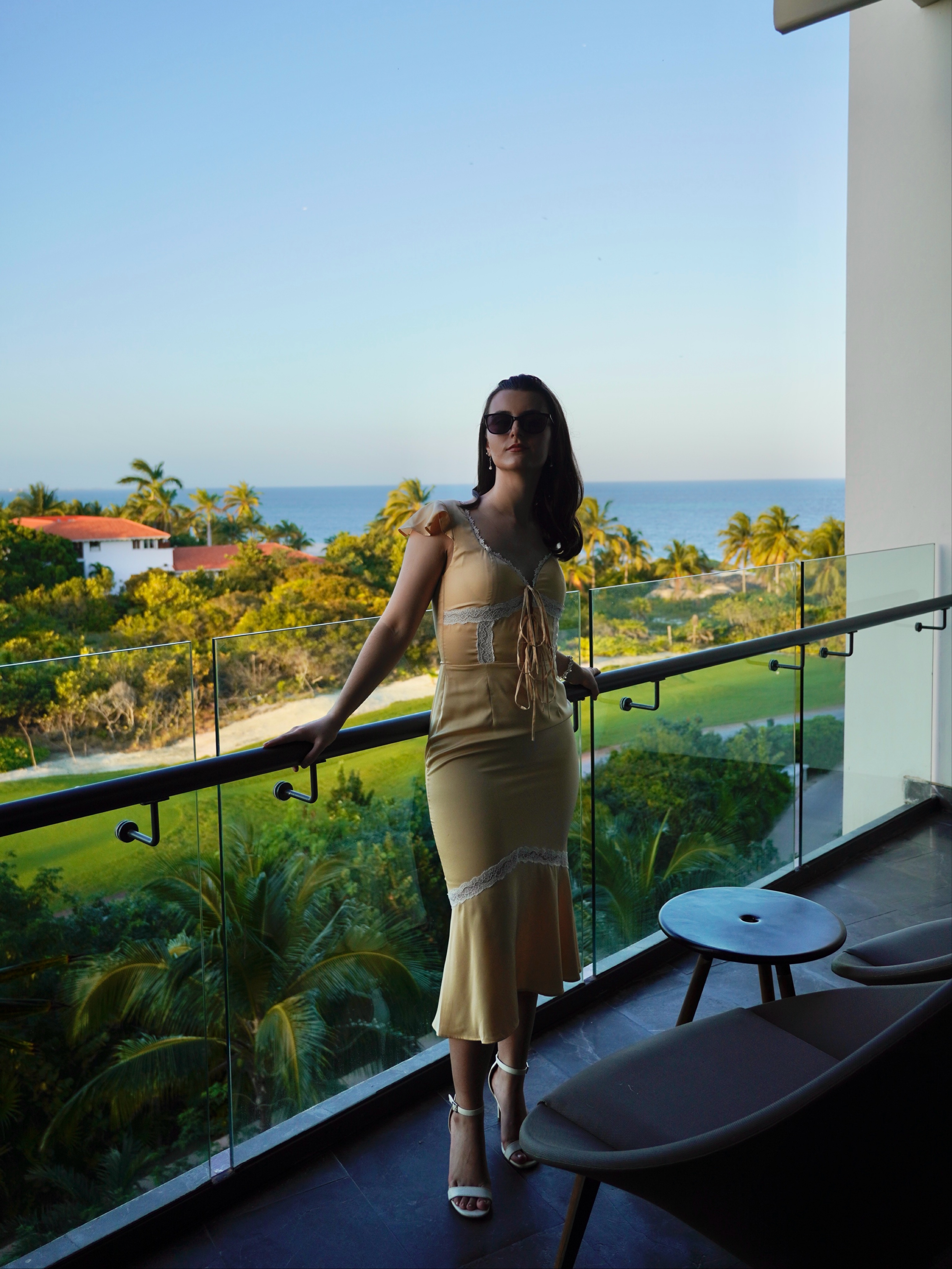 MISS CIRCLE: Yellow Satin Lace Dress