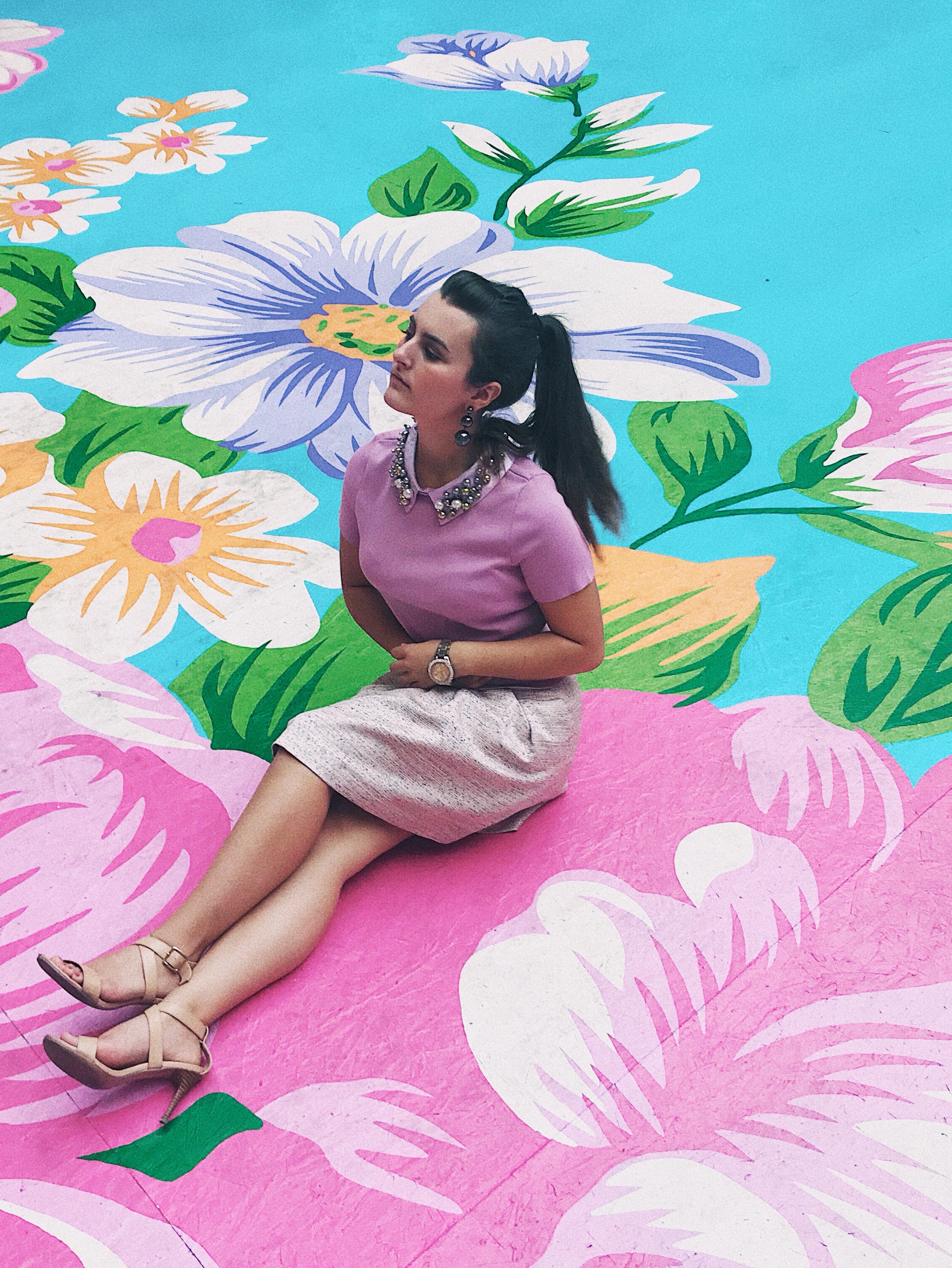 MAX & CO: Pink Shirt with Pearl Collar and Tweed Skirt