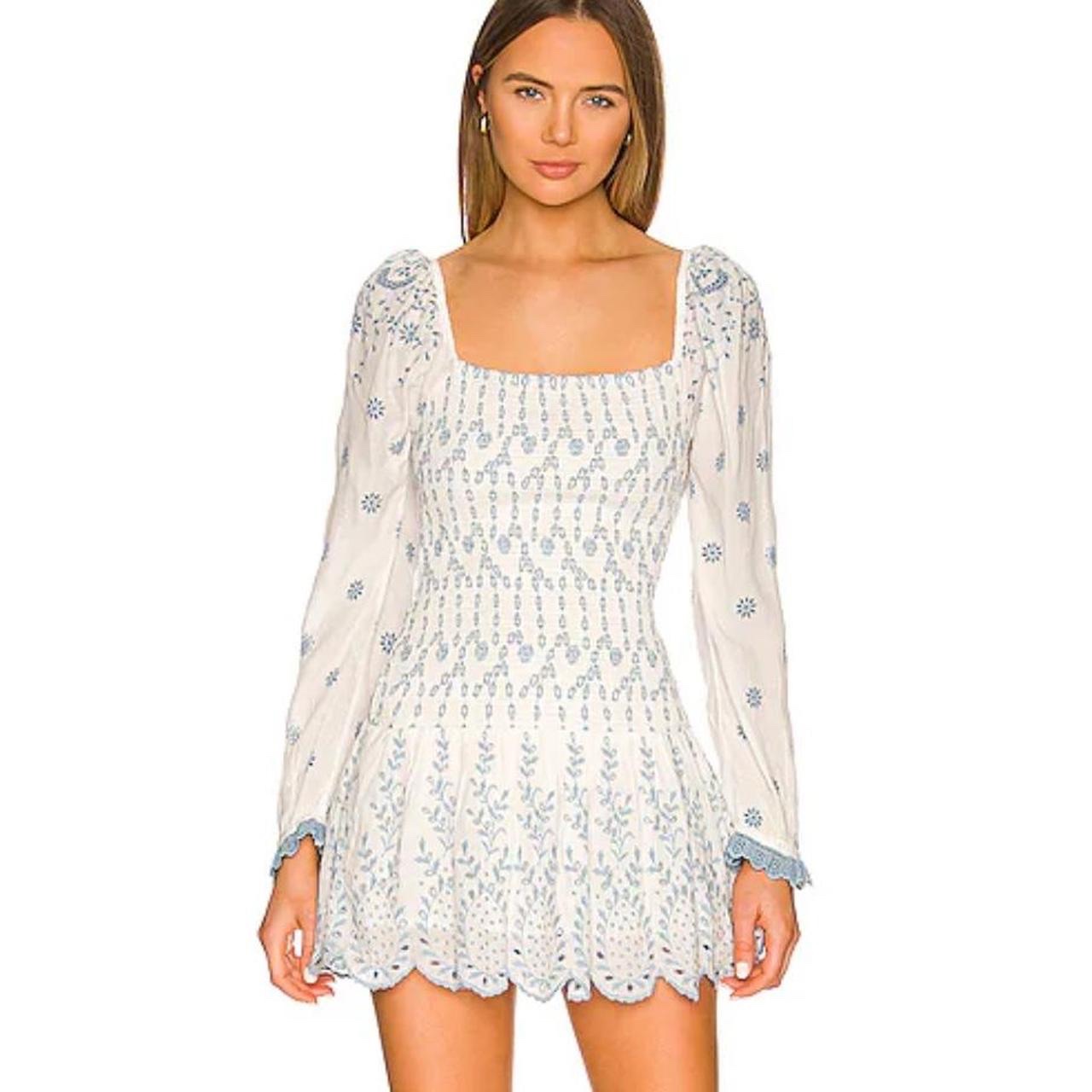 White Blue Eyelet Love Shack Fancy Mini Dress by Love shack fancy - Pickle White Blue Eyelet Love Shack Fancy Mini Dress by Love shack fancy - Pickle