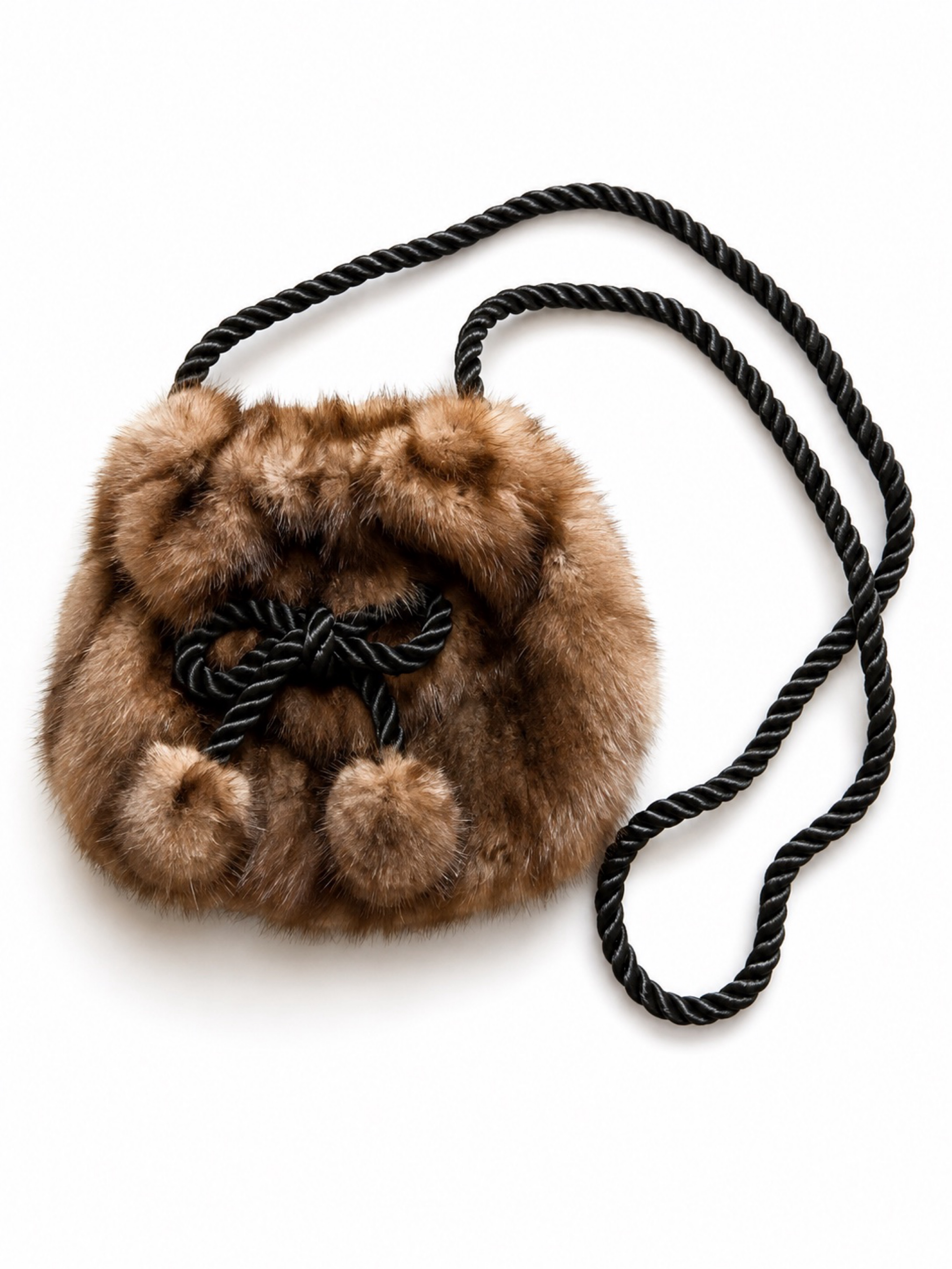 Vintage brown fur drawstring purse