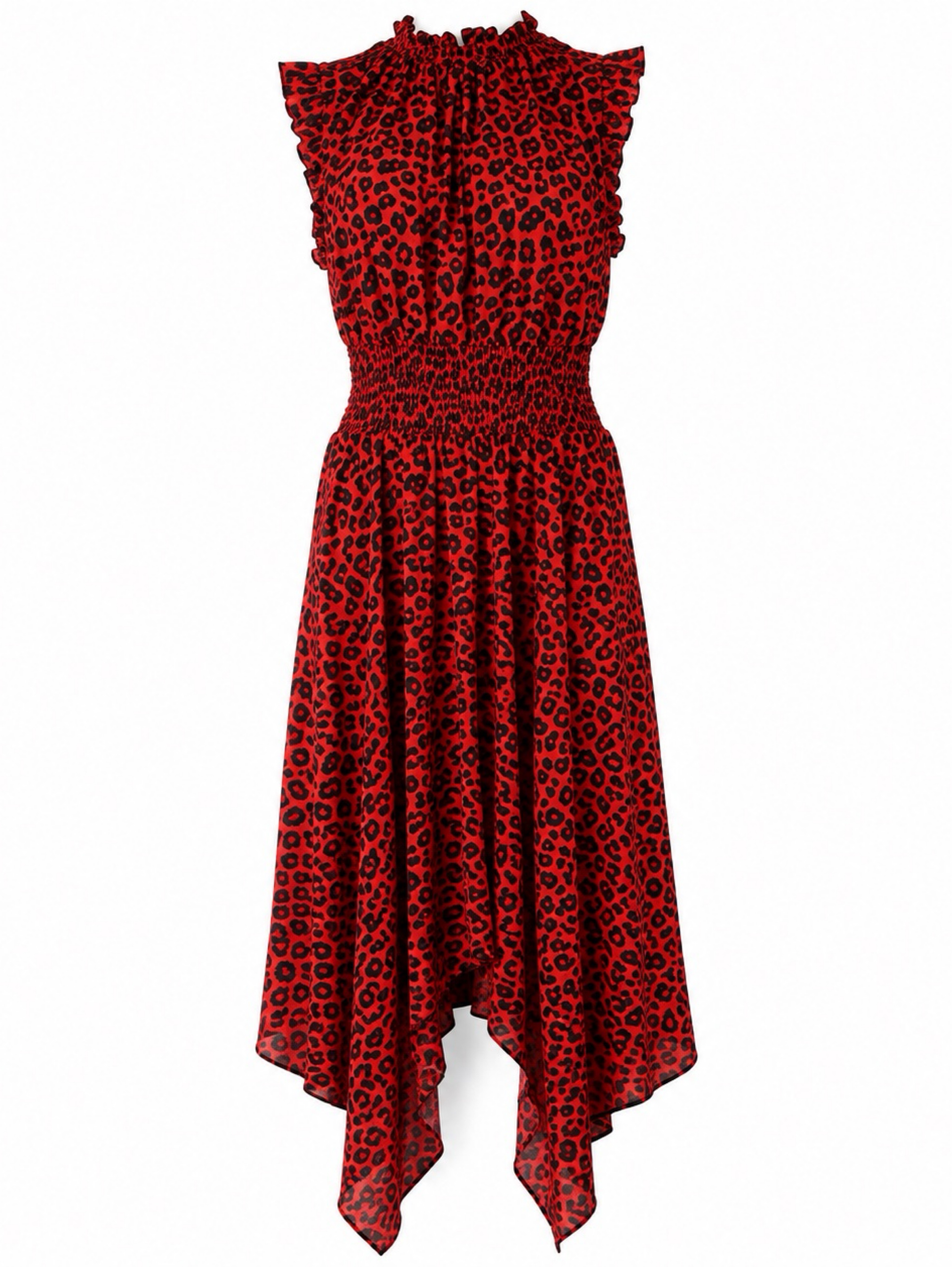 SEN Red Leopard Handkerchief Midi Dress