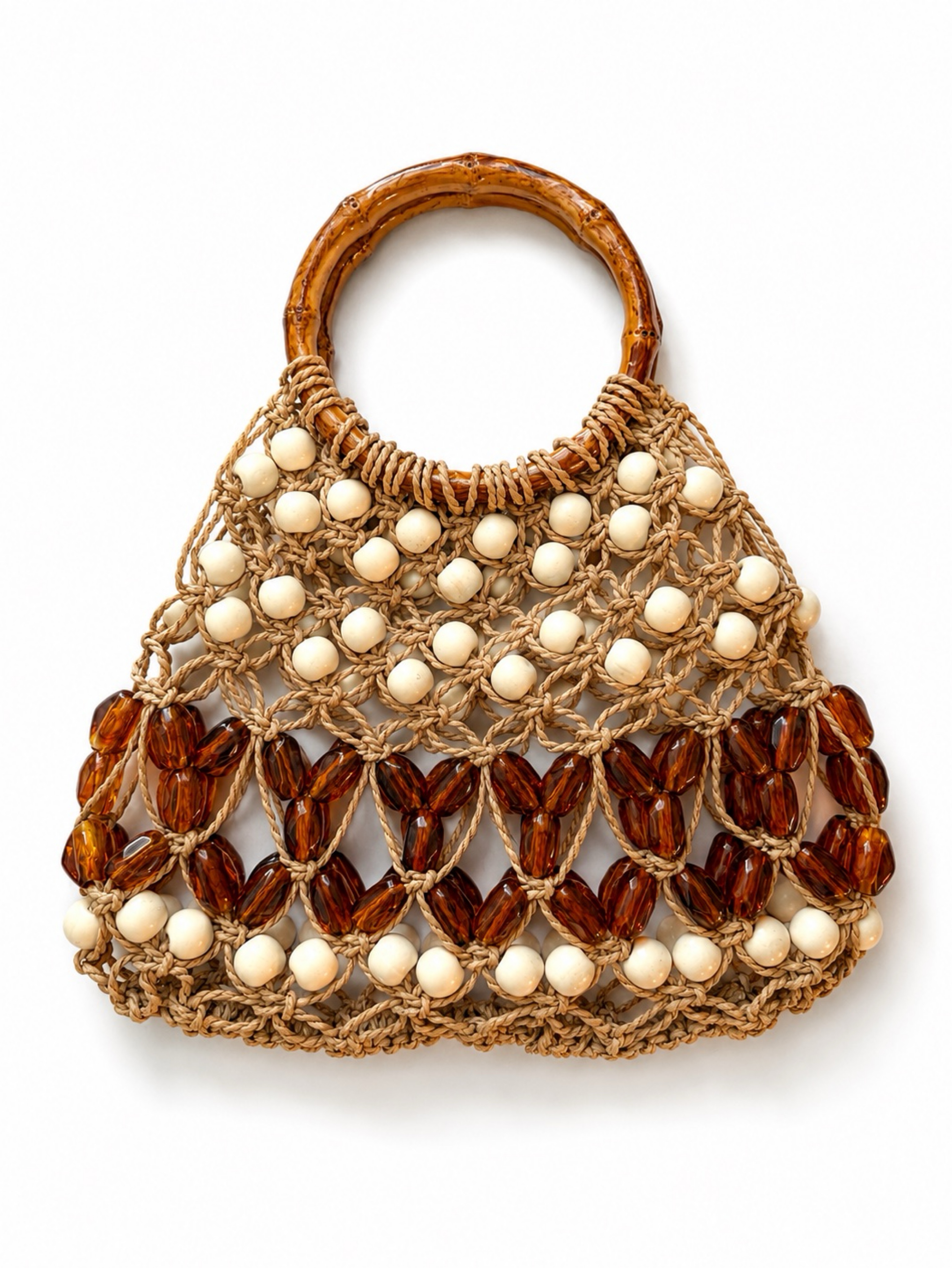 Crochet Beaded Bamboo-Handle bag 🤎